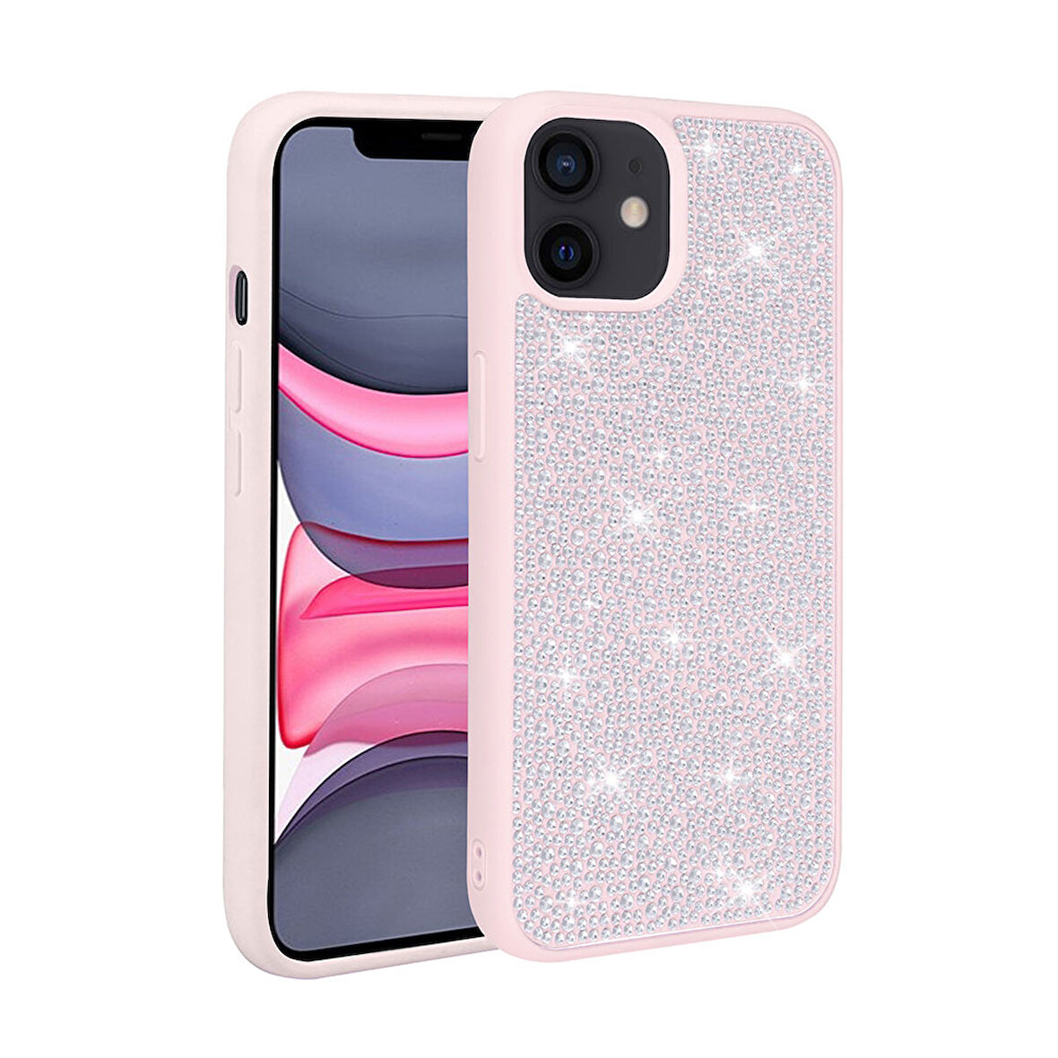 iPhone 11 Uyumlu Parlak Taşlı Tasarım Zore Ston Kılıf-Pembe