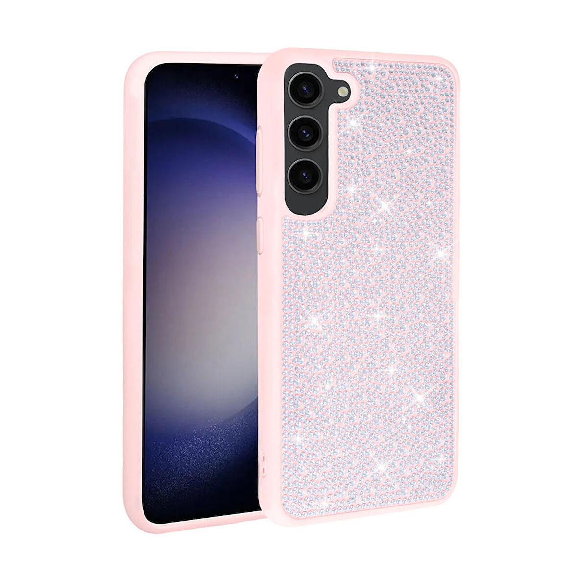 Galaxy S23 Uyumlu Parlak Taşlı Tasarım Zore Ston Kapak-Pembe