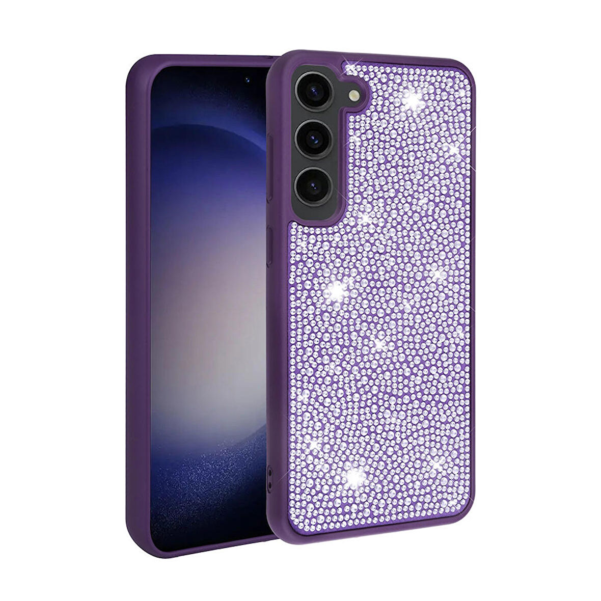 Galaxy S23 Uyumlu Parlak Taşlı Tasarım Zore Ston Kapak-Derin Mor