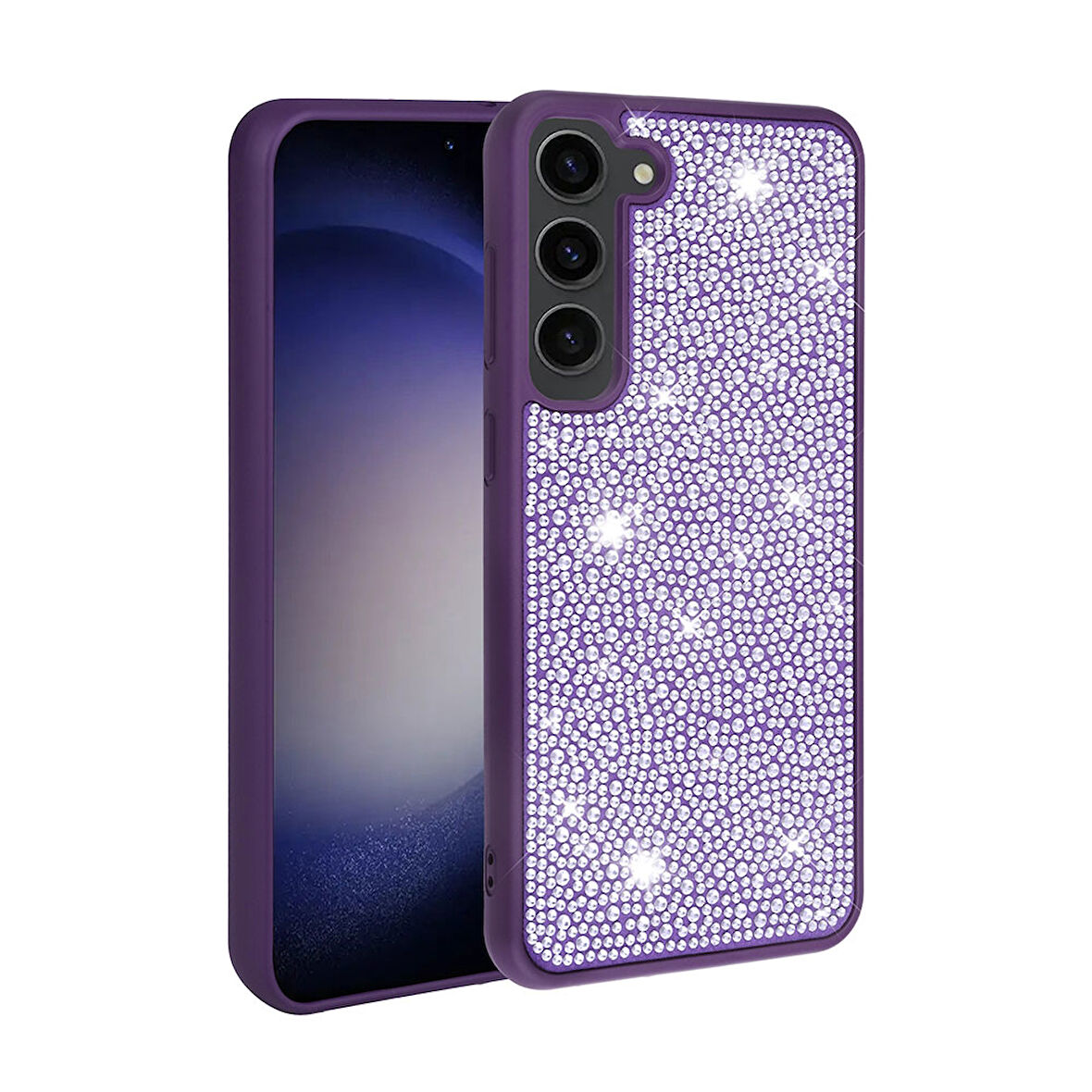 Galaxy S23 Uyumlu Parlak Taşlı Tasarım Zore Ston Kılıf-Derin Mor