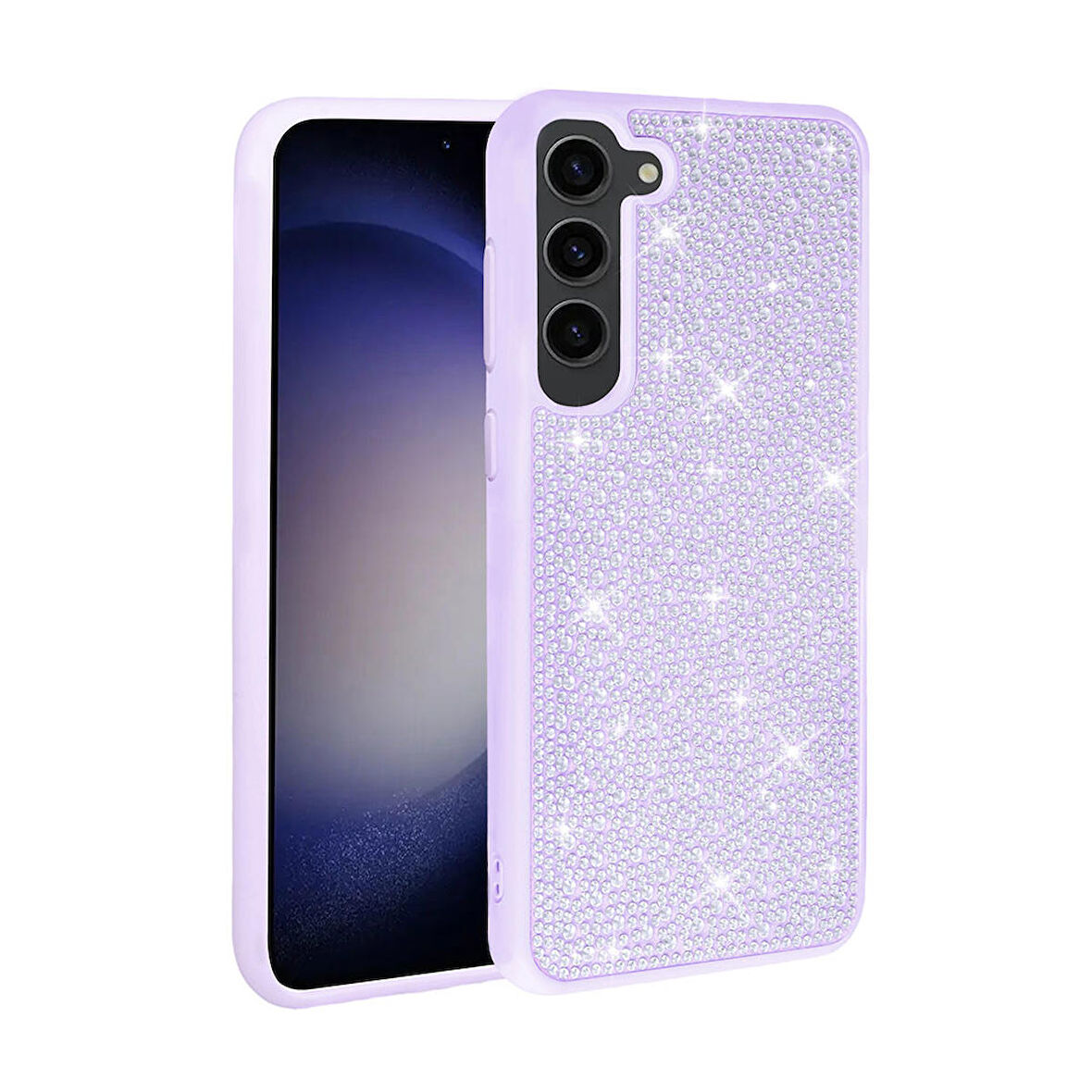 Galaxy S23 Uyumlu Parlak Taşlı Tasarım Zore Ston Kapak-Lila