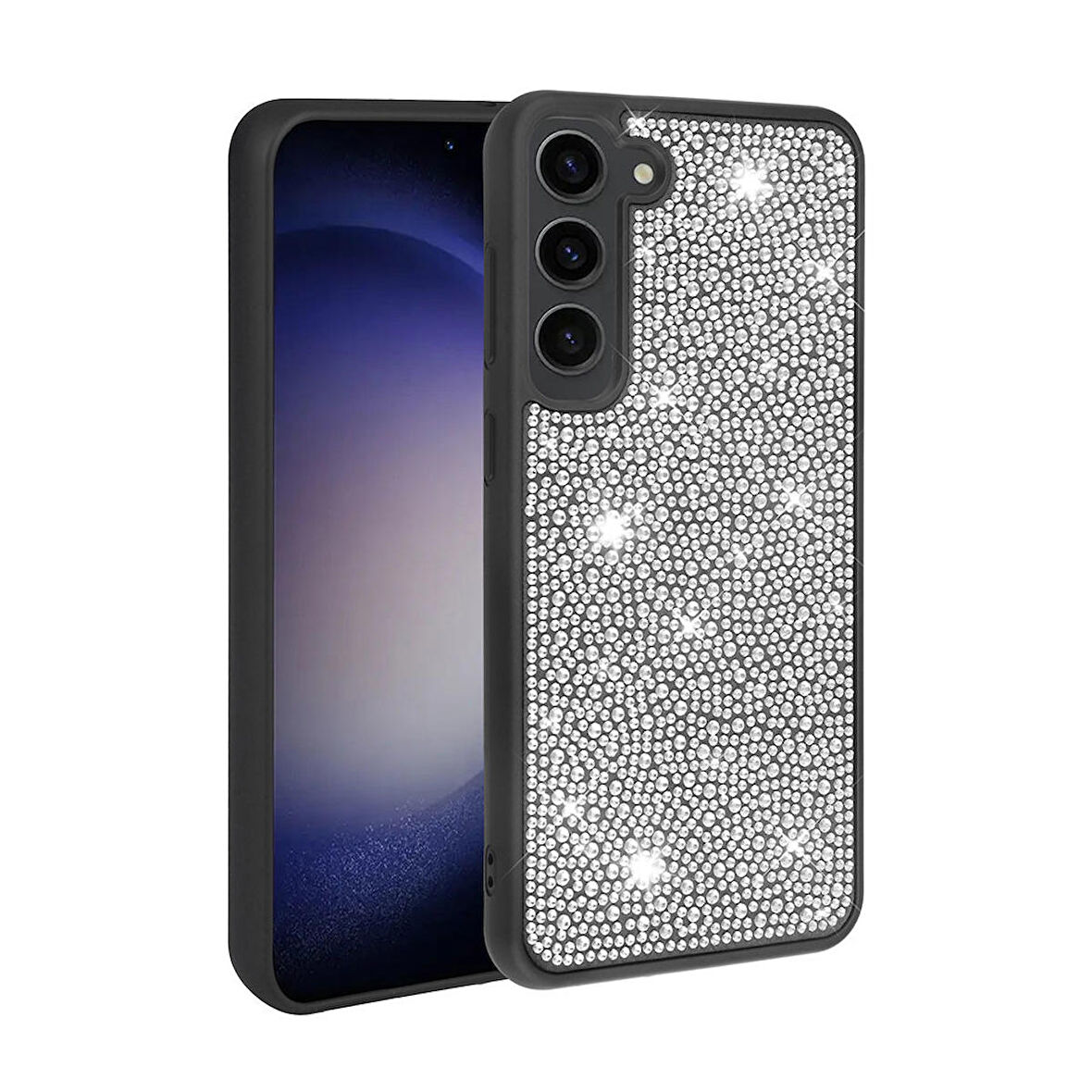 Galaxy S23 Plus Uyumlu Parlak Taşlı Tasarım Zore Ston Kapak-Siyah