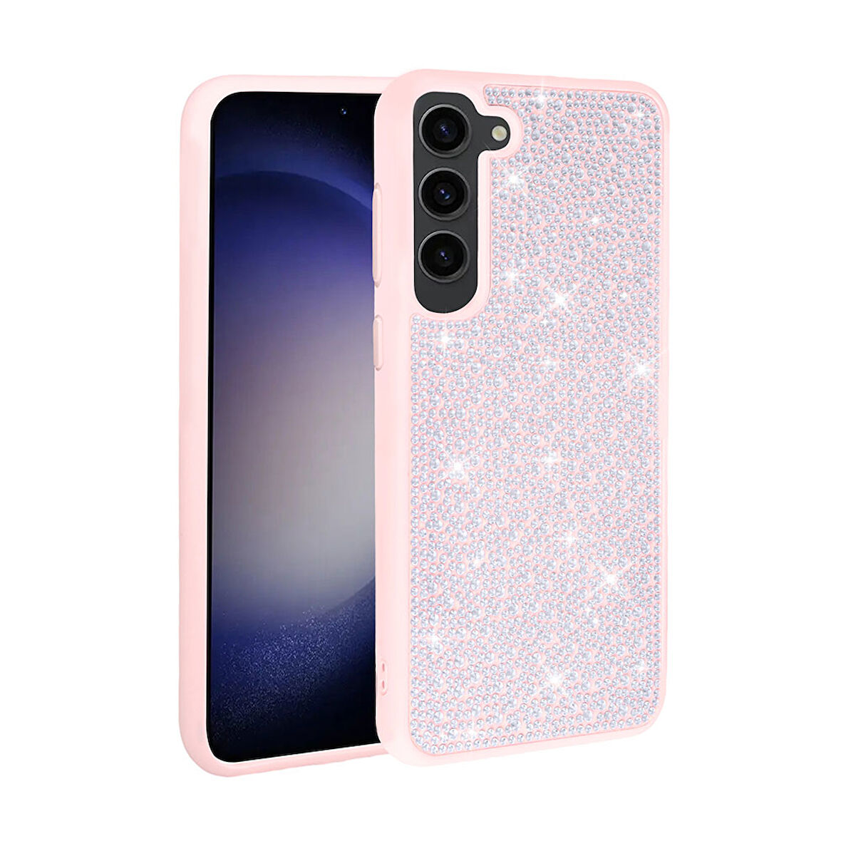 Galaxy S23 Plus Uyumlu Parlak Taşlı Tasarım Zore Ston Kılıf-Pembe