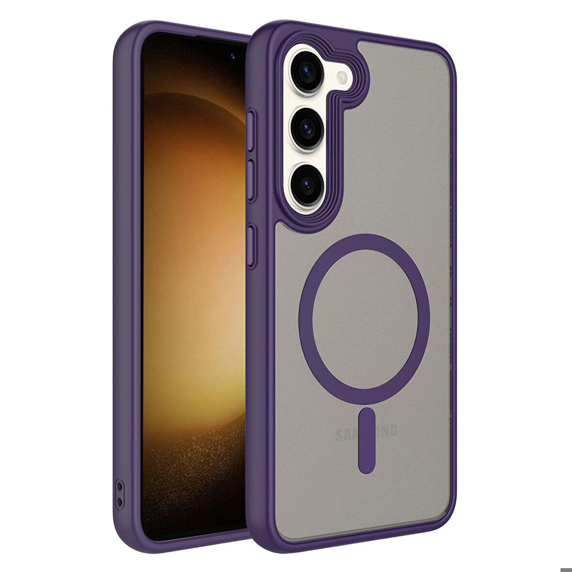 Galaxy S23 Plus Uyumlu Mat Arka Yüzey Wireless Şarj Özellikli Zore Flet Magsafe Kapak-Derin Mor