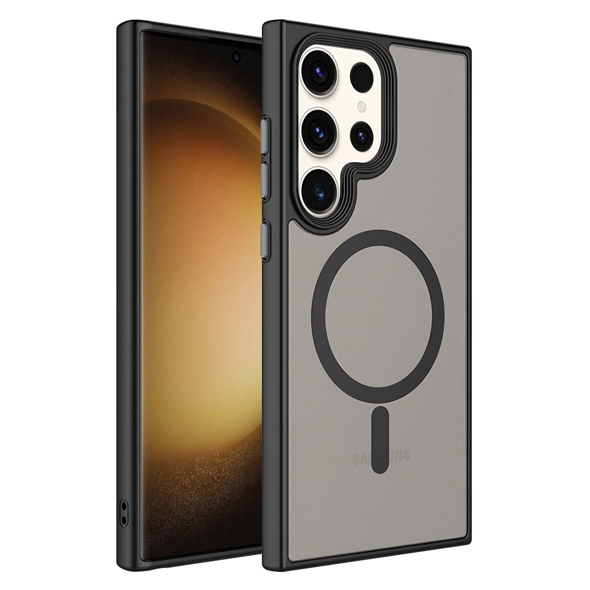 Galaxy S23 Ultra Uyumlu Mat Arka Yüzey Wireless Şarj Özellikli Zore Flet Magsafe Kılıf-Siyah