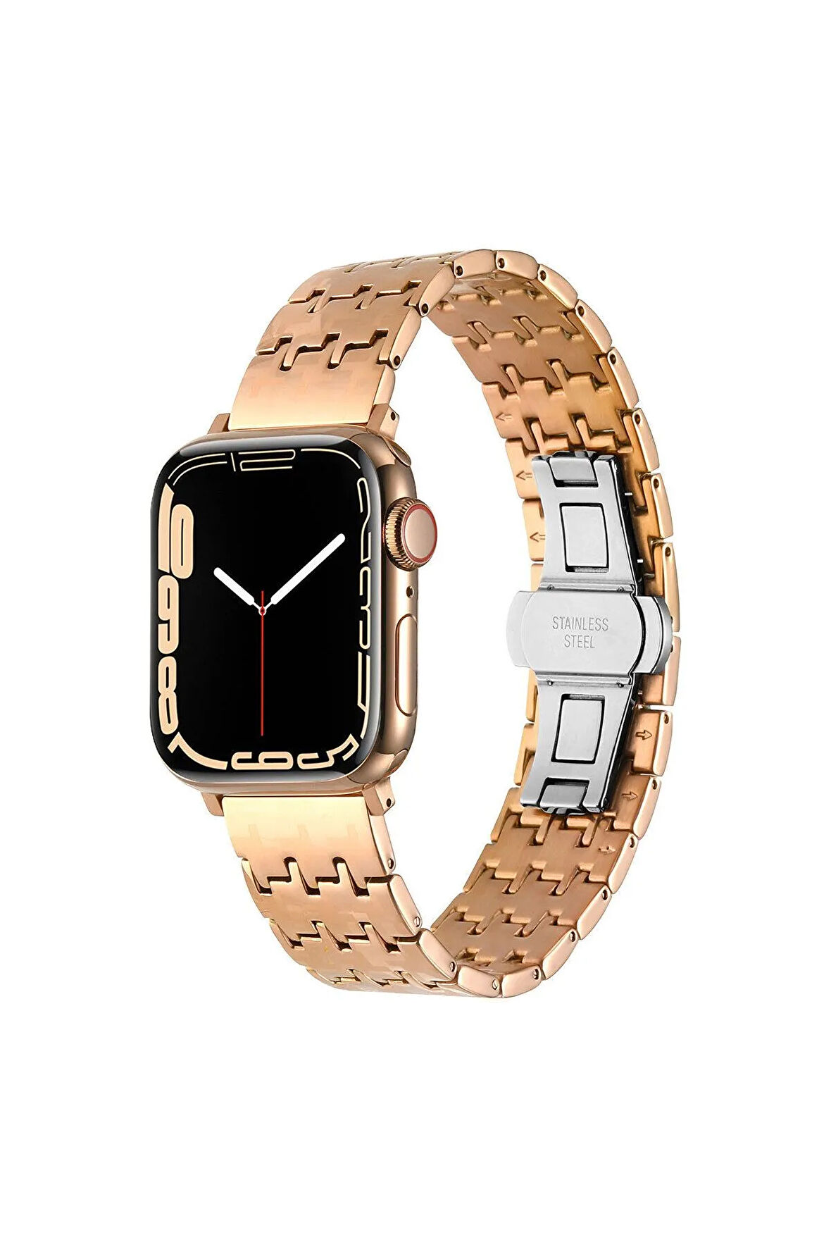 Apple Watch 7 45mm Uyumlu Krd-86 Metal Kordon Rose Gold