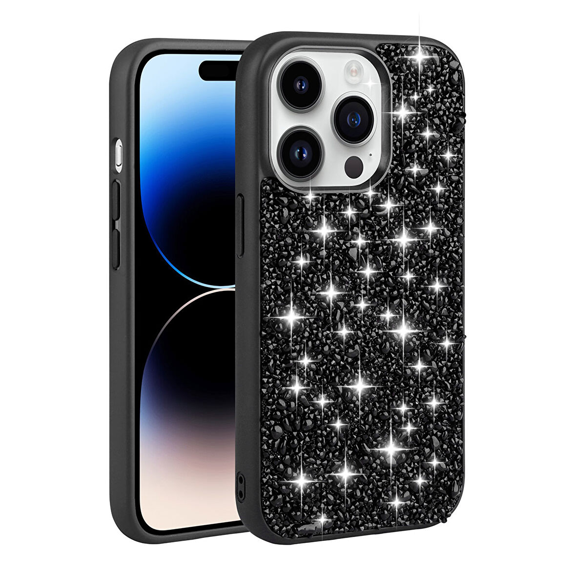 iPhone 14 Pro Max Uyumlu Parlak Taşlı Tasarım Zore Linea Kılıf-Siyah