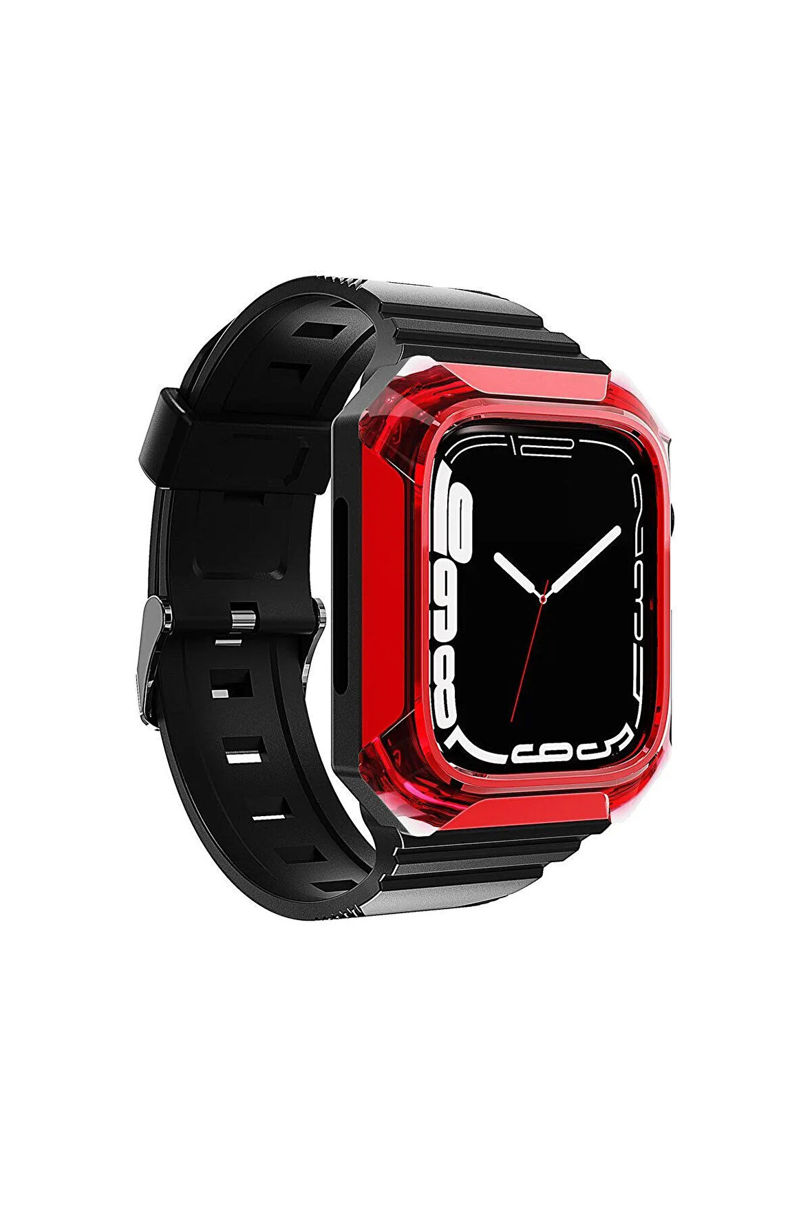 Apple Watch 42mm Uyumlu Krd-88 Sert Pc Kasa Koruyuculu Uyumlu Kordon Kırmızı