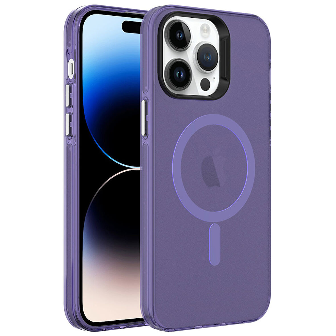 iPhone 14 Pro Max Uyumlu Zore Magsafe Şarj Özellikli Buzlu Transparan C-Pro Sert Kılıf-Derin M