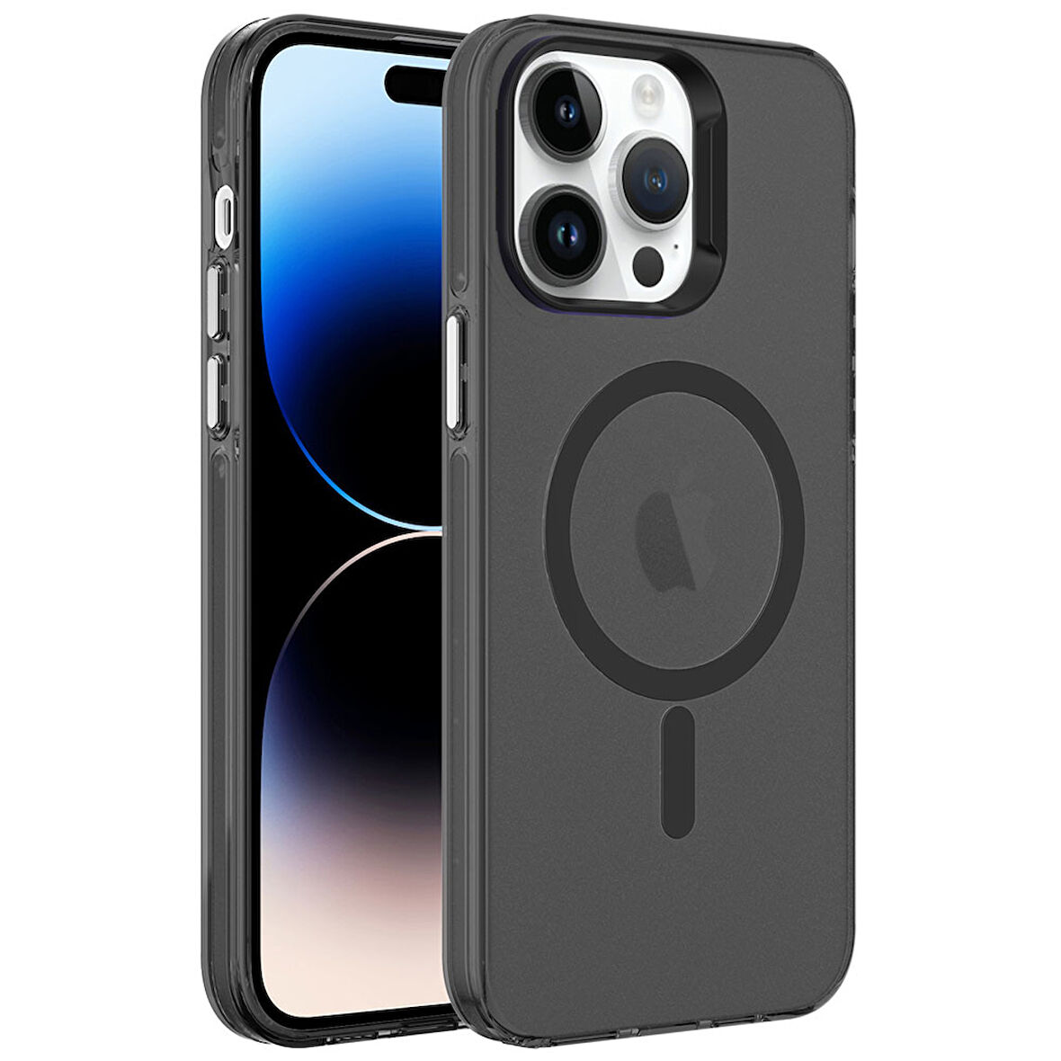 iPhone 14 Pro Uyumlu Zore Magsafe Şarj Özellikli Buzlu Transparan C-Pro Sert Kılıf-Siyah