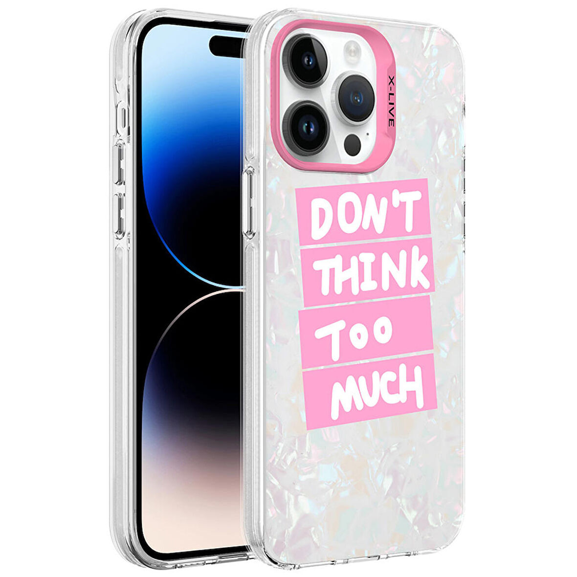 iPhone 14 Pro Uyumlu Mermer Desenli Ensueno Marbello Kapak-Pembe
