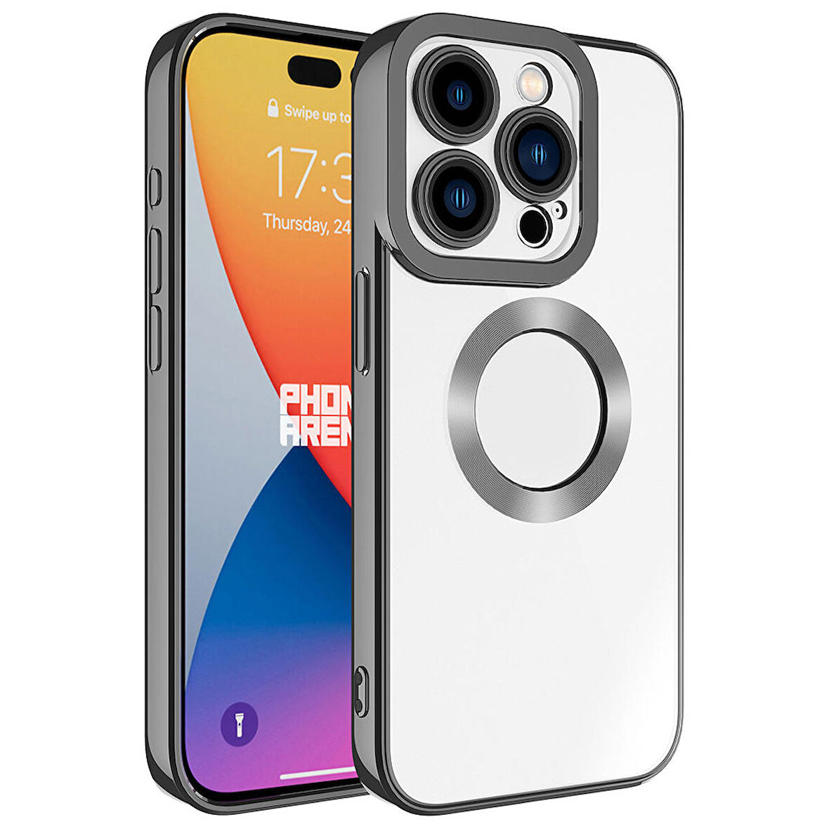 iPhone 15 Pro Uyumlu Kamera Korumalı Logo Gösteren Zore Omega Kapak-Koyu Gri