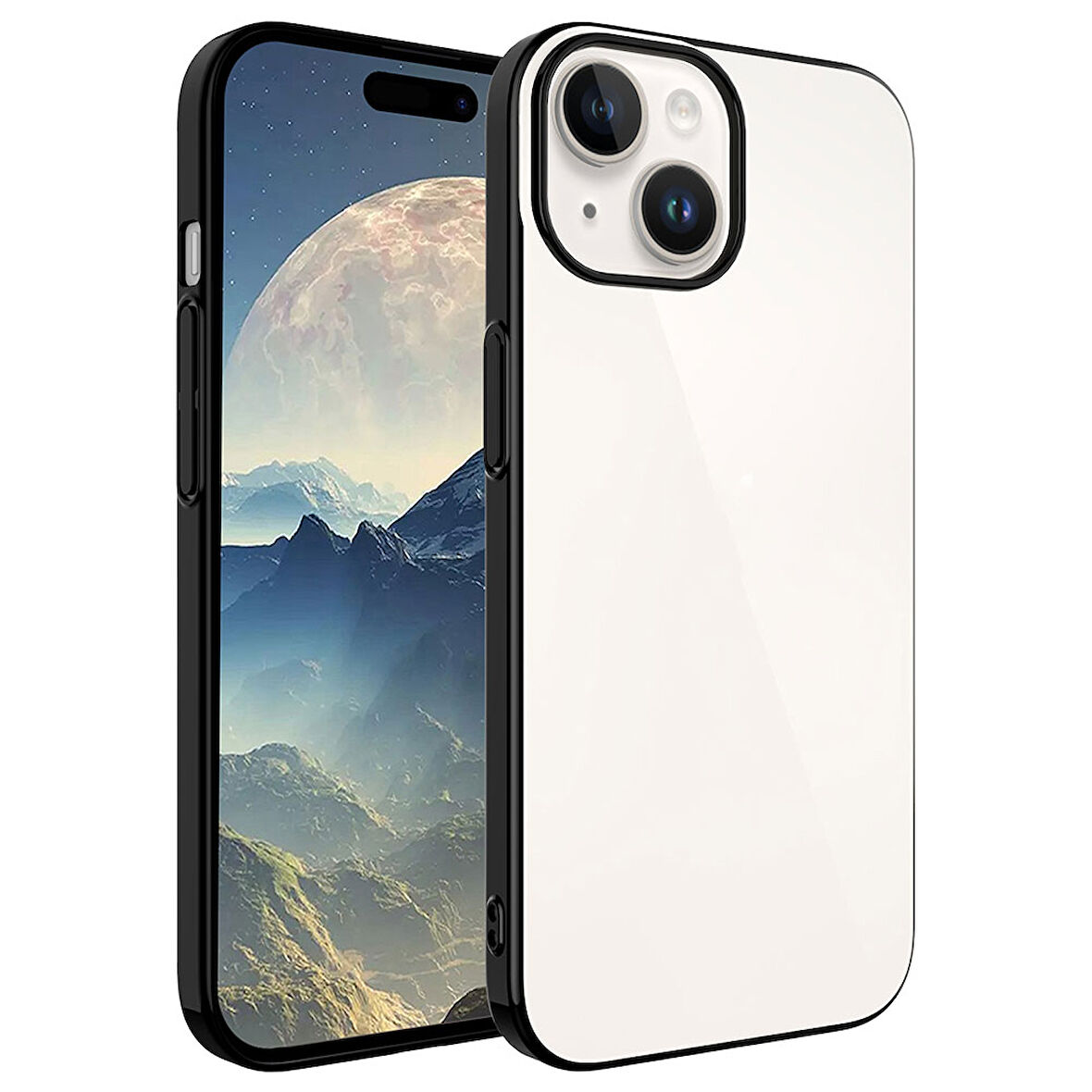 iPhone 15 Plus Uyumlu Sert PC Renkli Çerçeveli Zore Riksos Kılıf-Siyah