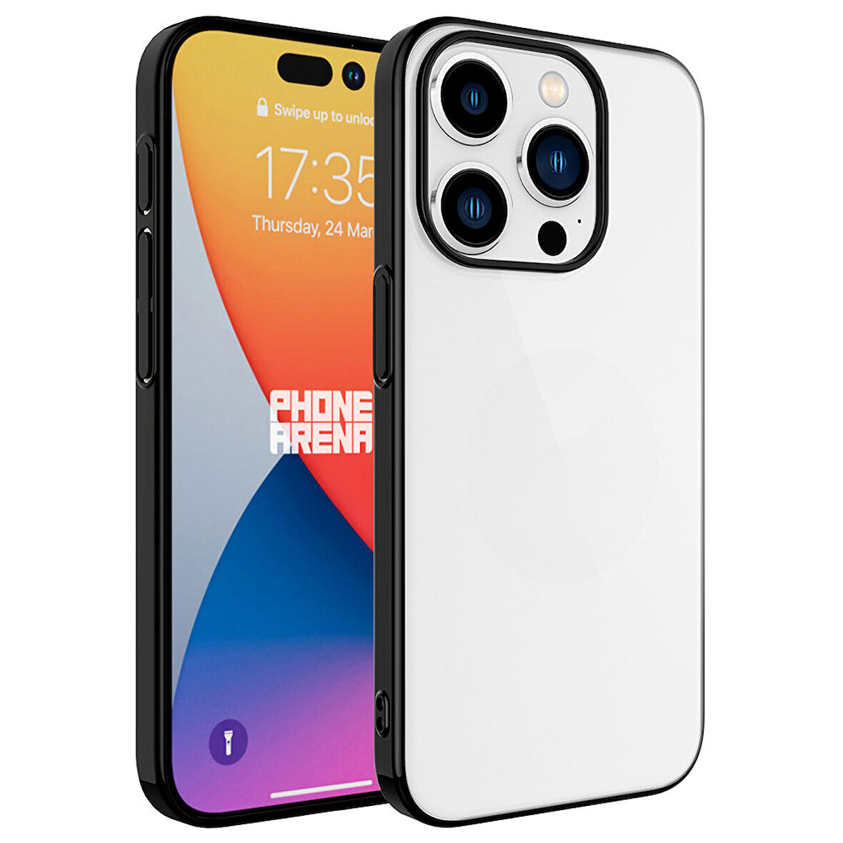 Apple iPhone 15 Pro Max Kılıf Sert PC Renkli Çerçeveli Zore Riksos Kapak-Siyah