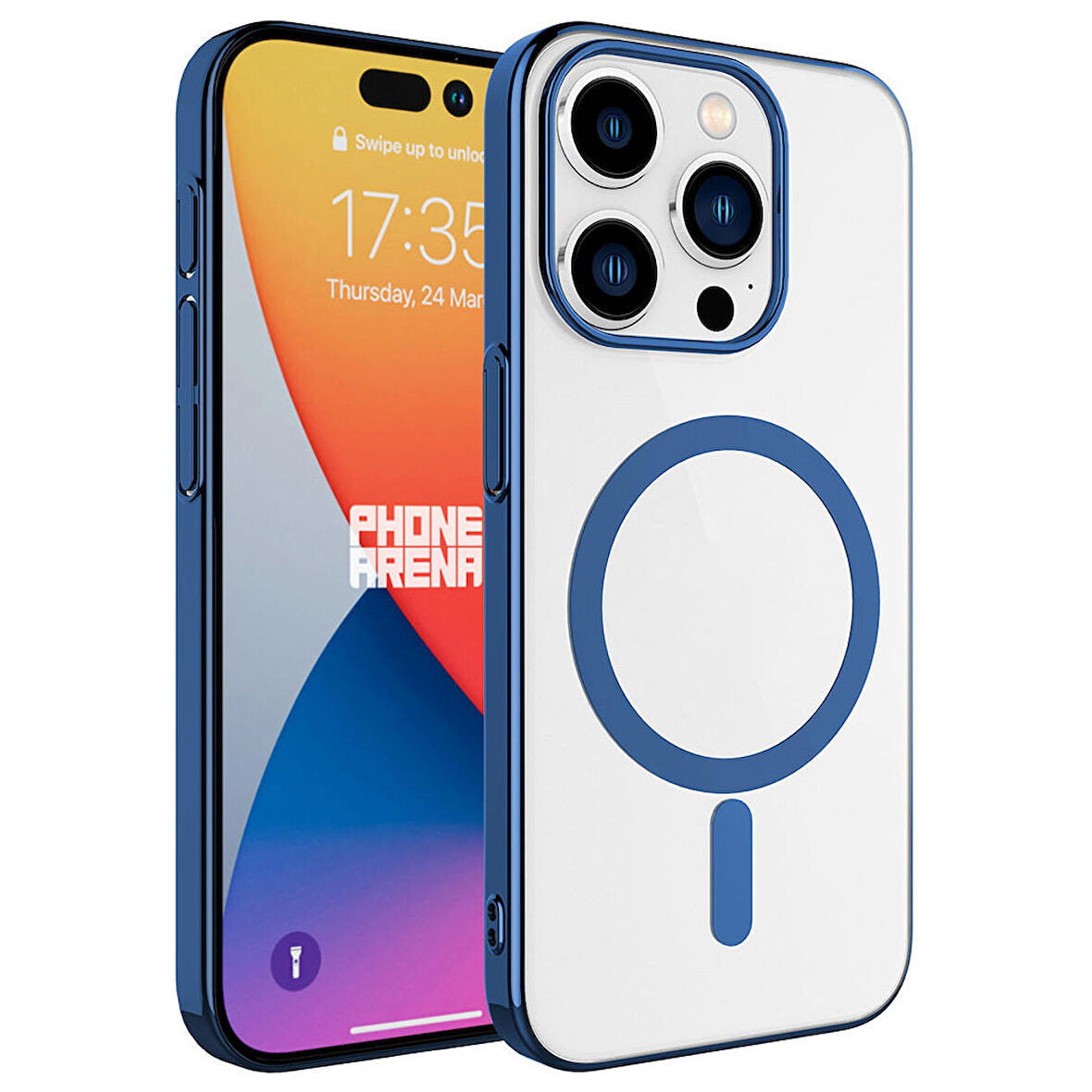 iPhone 15 Pro Uyumlu Zore Wireless Şarj Özellikli Pixel Magsafe Kapak-Mavi
