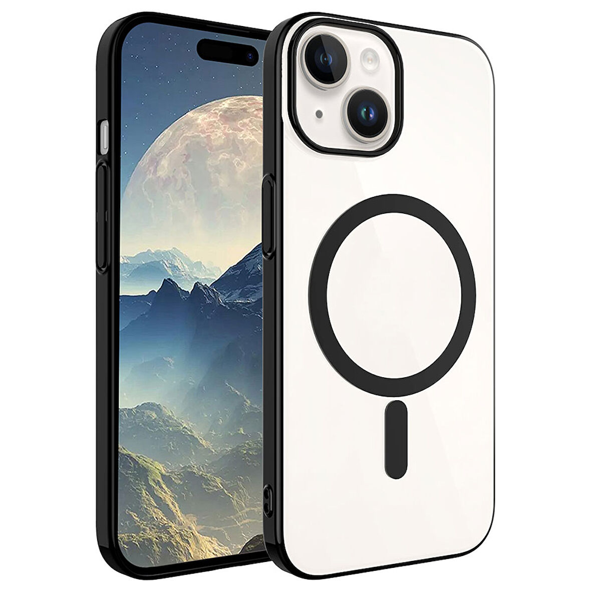iPhone 15 Plus Uyumlu Zore Wireless Şarj Özellikli Pixel Magsafe Kılıf-Siyah