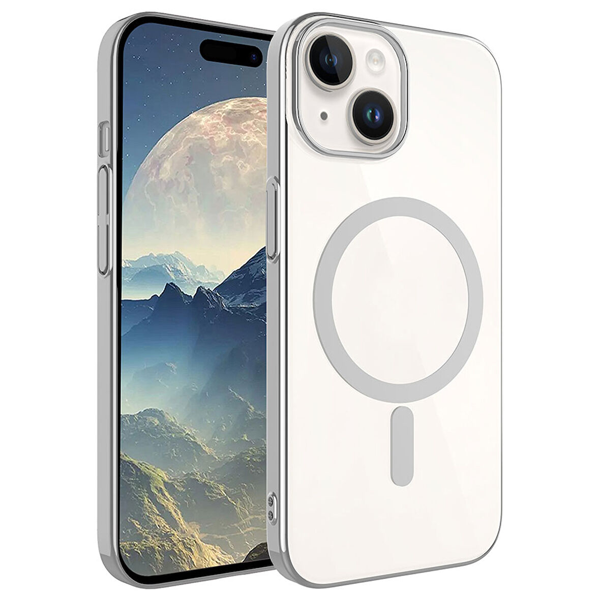 iPhone 15 Plus Uyumlu Zore Wireless Şarj Özellikli Pixel Magsafe Kılıf-Koyu Gri