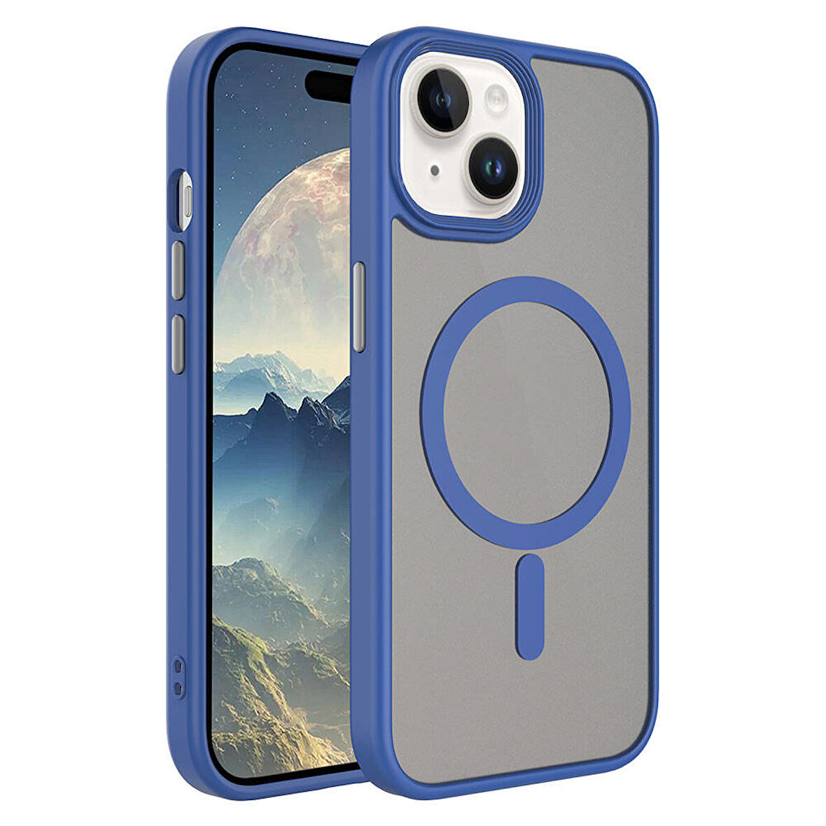 iPhone 15 Plus Uyumlu Mat Arka Yüzey Wireless Şarj Özellikli Zore Flet Magsafe Kılıf-Mavi