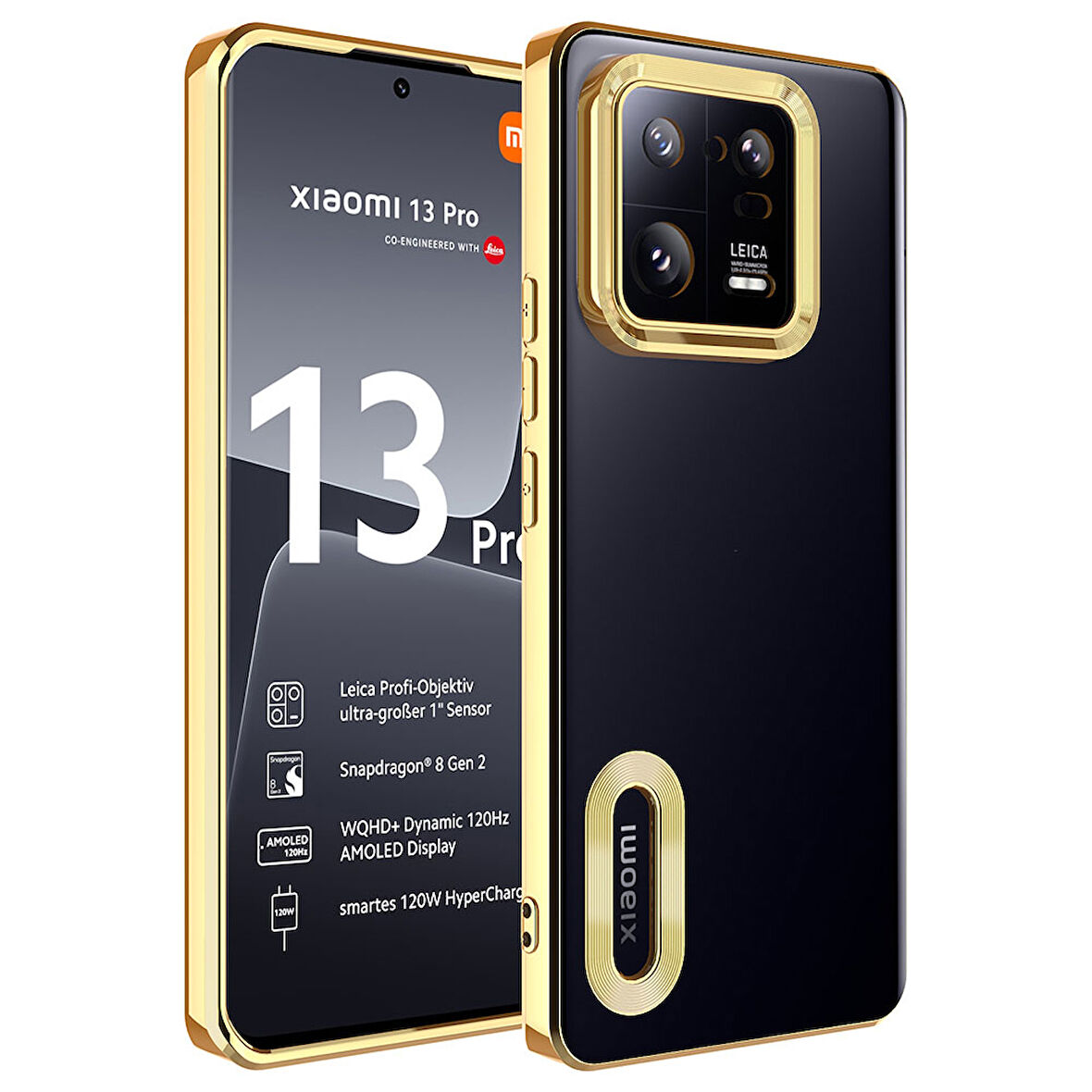 Xiaomi Mi 13 Pro Kılıf Kamera Korumalı Logo Gösteren Zore Omega Kapak-Gold