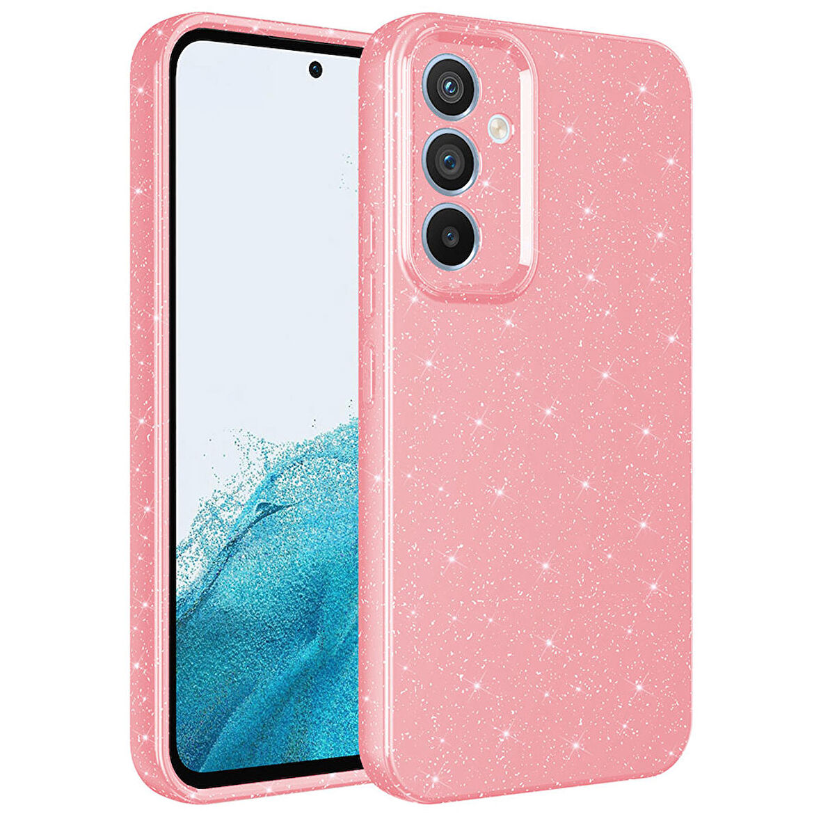 Galaxy A14 Uyumlu Kamera Korumalı Simli Lüks Zore Koton Kapak-Pembe