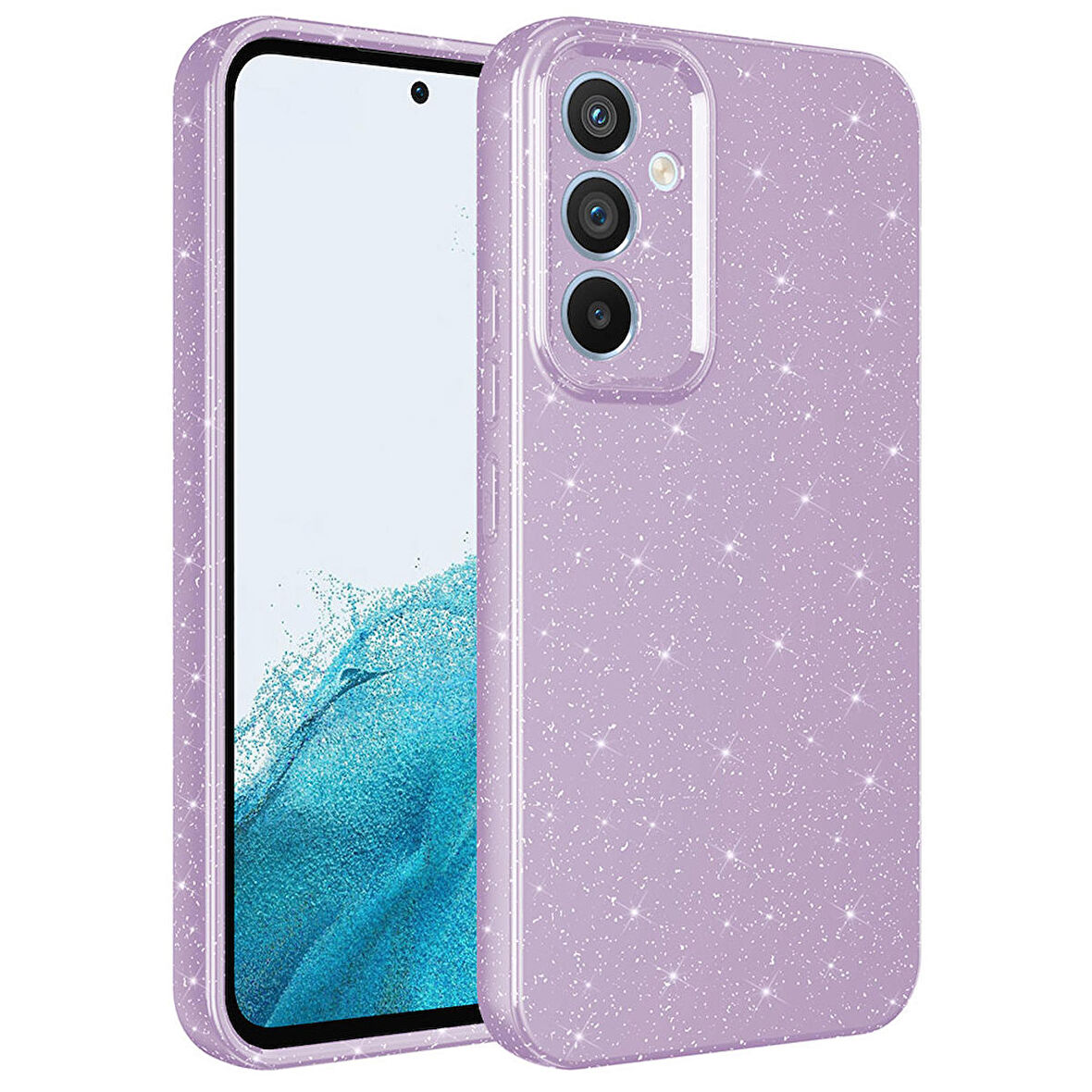 Galaxy A54 Uyumlu Kamera Korumalı Simli Lüks Zore Koton Kapak-Lila