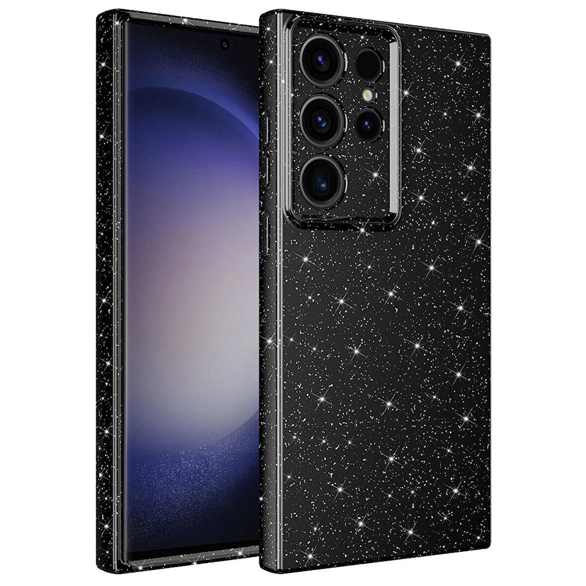 Galaxy S23 Ultra Uyumlu Kamera Korumalı Simli Lüks Zore Koton Kapak-Siyah