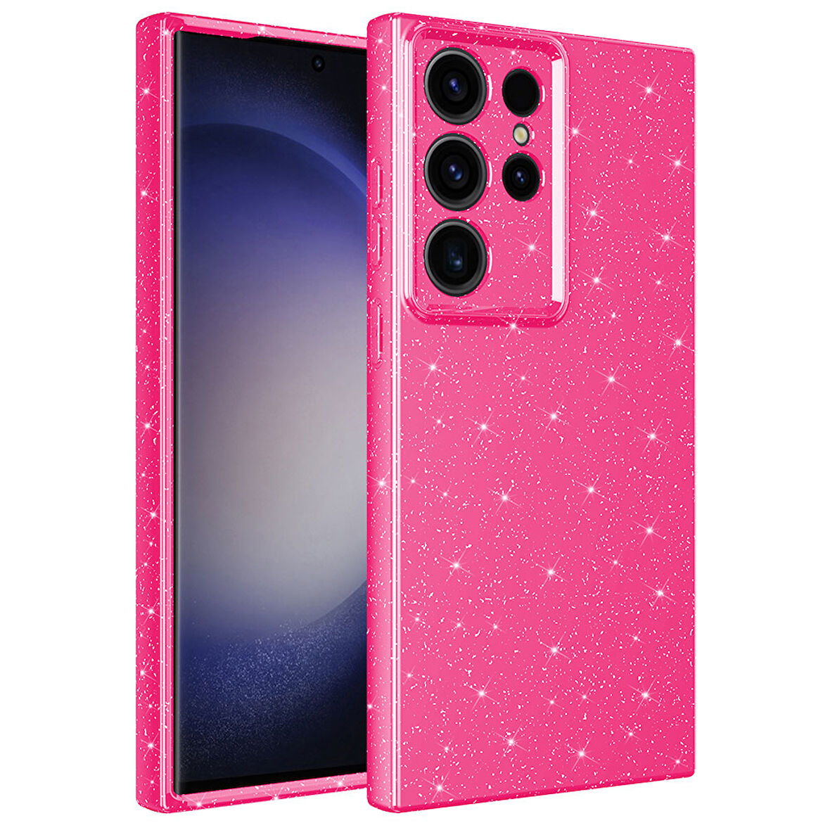 Galaxy S23 Ultra Uyumlu Kamera Korumalı Simli Lüks Zore Koton Kılıf-Pembe Koyu