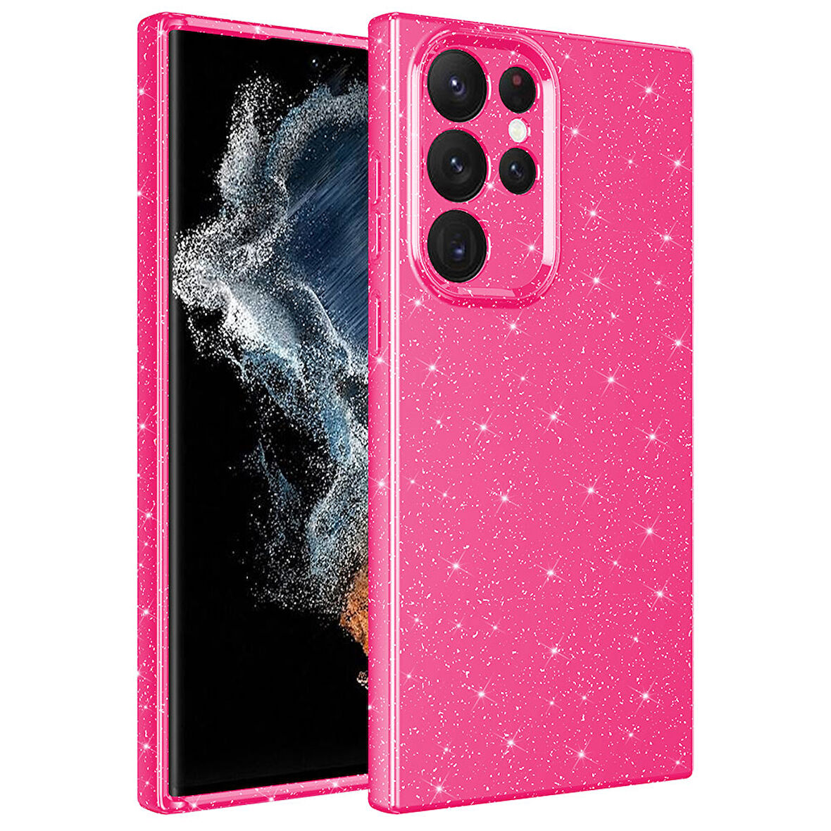 Galaxy S22 Ultra Uyumlu Kamera Korumalı Simli Lüks Zore Koton Kılıf-Pembe Koyu