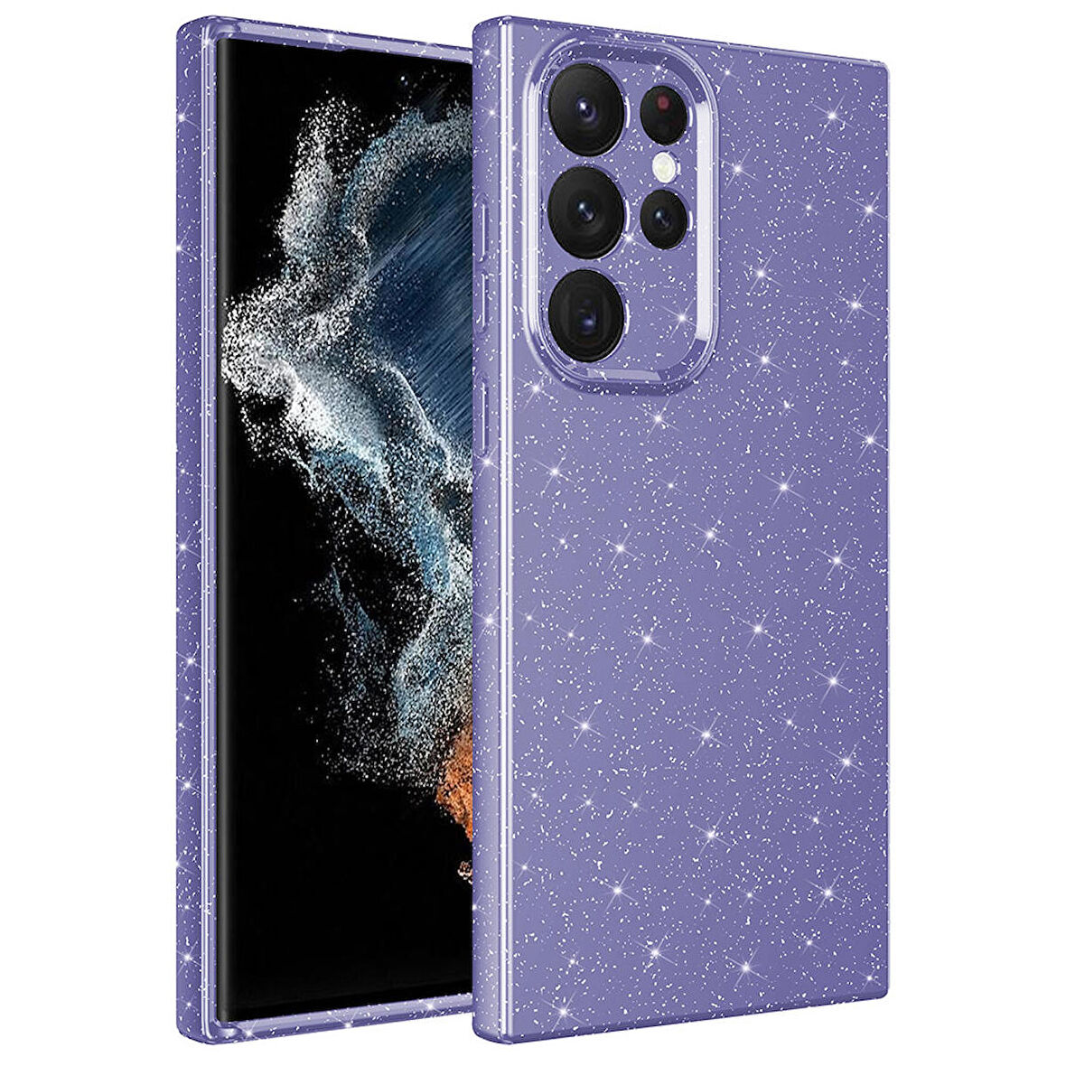 Galaxy S22 Ultra Uyumlu Kamera Korumalı Simli Lüks Zore Koton Kapak-Mor