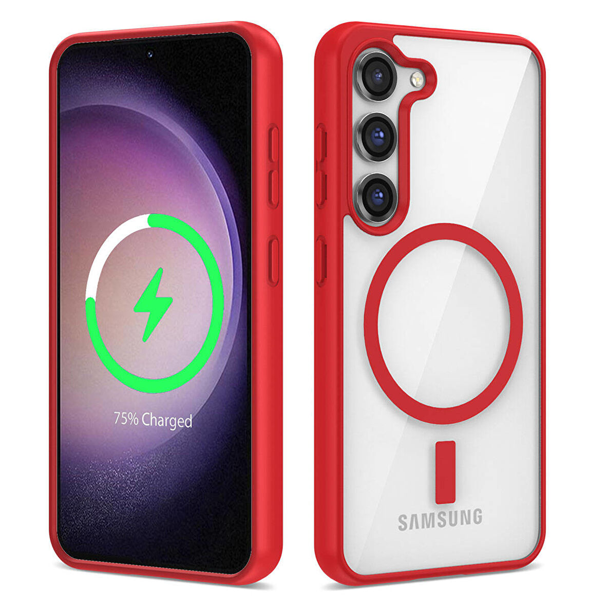 Galaxy S23 Uyumlu Magsafe Wireless Şarj Özellikli Silikon Zore Ege Kılıf-Kırmızı