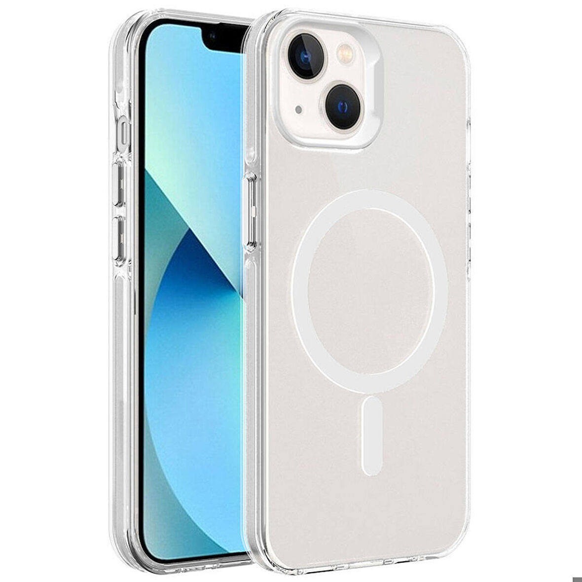 iPhone 15 Plus Uyumlu Zore Magsafe Şarj Özellikli Buzlu Transparan C-Pro Sert Kapak-Renksiz