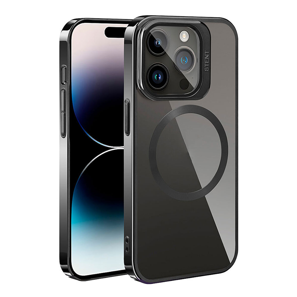 iPhone 15 Pro Max Uyumlu Magsafe Wireless Şarj Özellikli Standlı Zore Klon Kılıf-Siyah