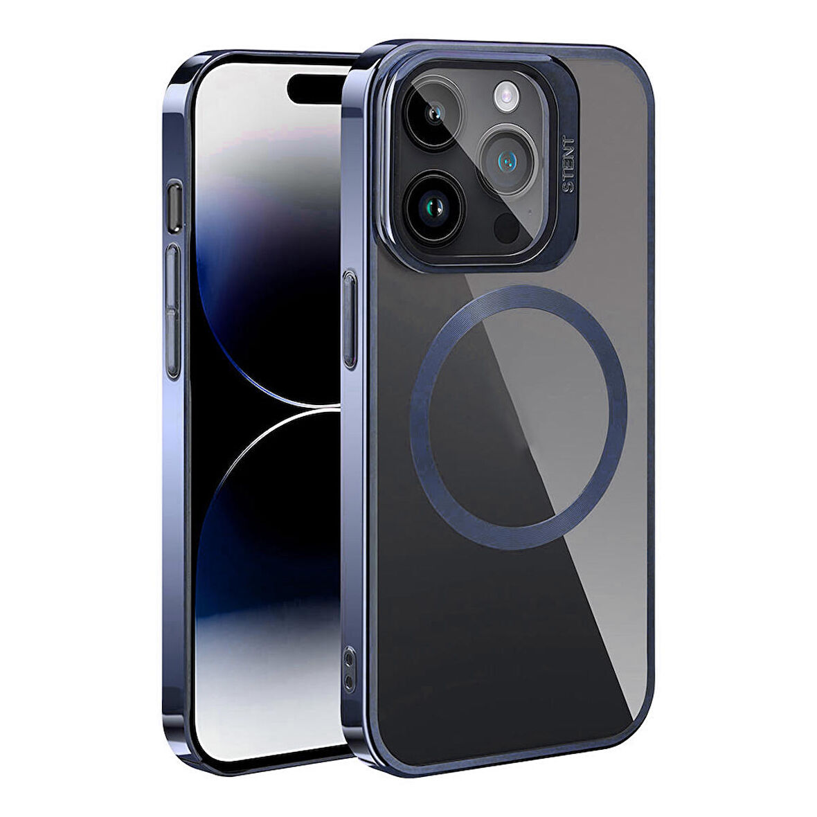 iPhone 15 Pro Max Uyumlu Magsafe Wireless Şarj Özellikli Standlı Zore Klon Kapak-Lacivert
