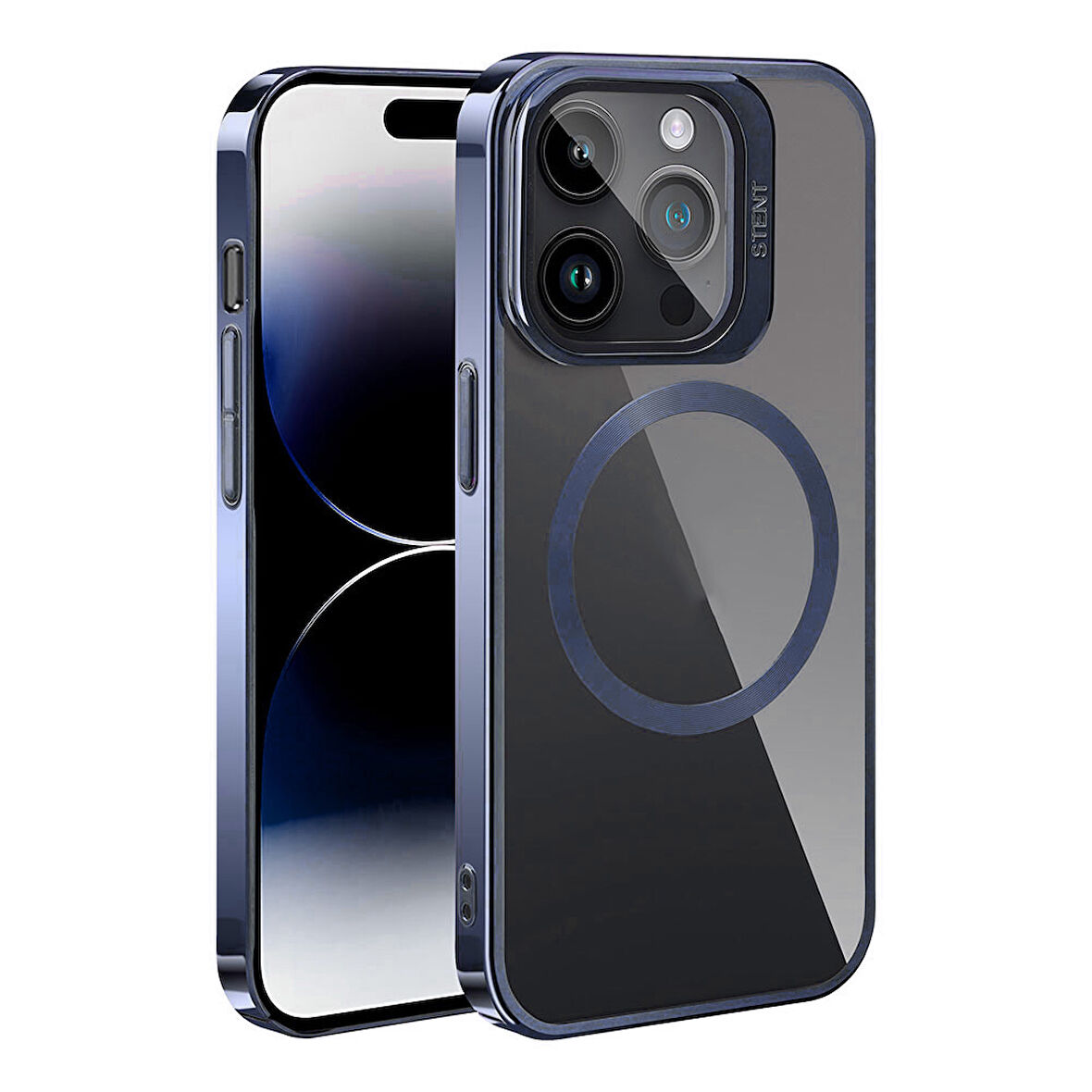 iPhone 15 Pro Max Uyumlu Magsafe Wireless Şarj Özellikli Standlı Zore Klon Kılıf-Lacivert