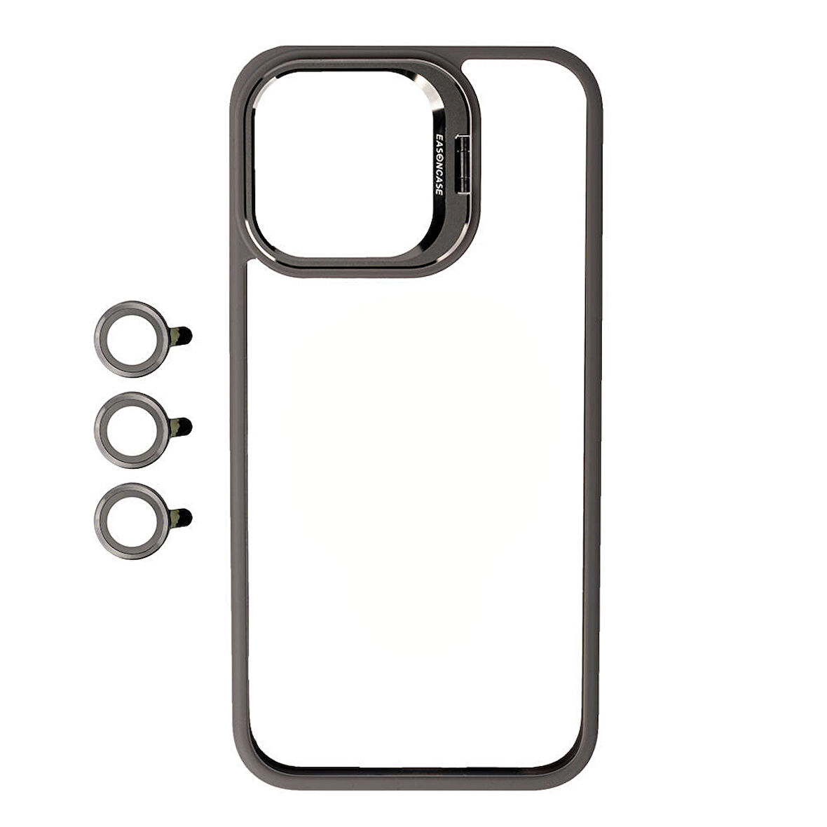 iPhone 15 Pro Uyumlu Kamera LZore Korumalı Standlı Zore Klon LNSM-li Kılıf-Gri