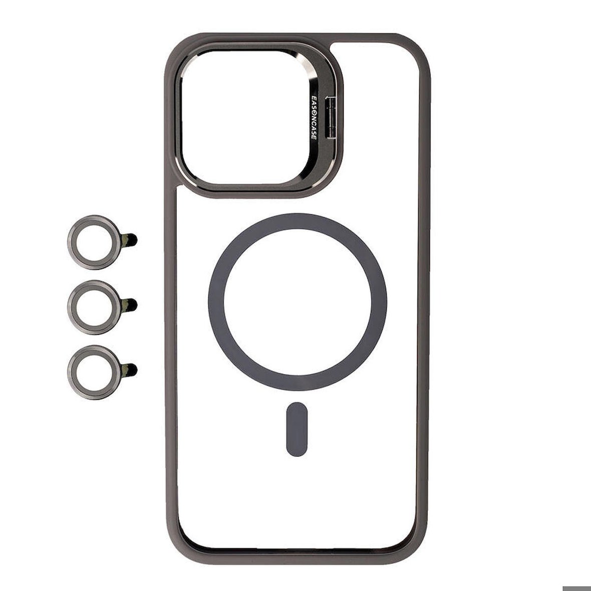 iPhone 15 Pro Max Uyumlu Magsafe Wireless Şarj Özellikli Standlı Zore Magsafe Klon Lensli Kapa