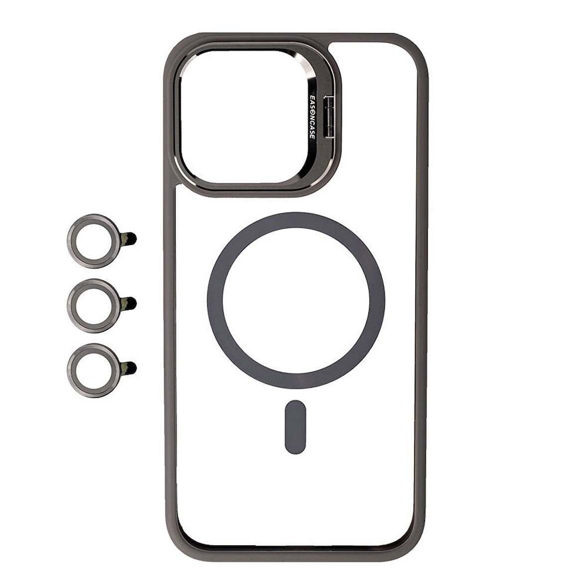 iPhone 15 Pro Uyumlu Magsafe Wireless Şarj Özellikli Standlı Zore Magsafe Klon LNSM-li Kılıf-Gr