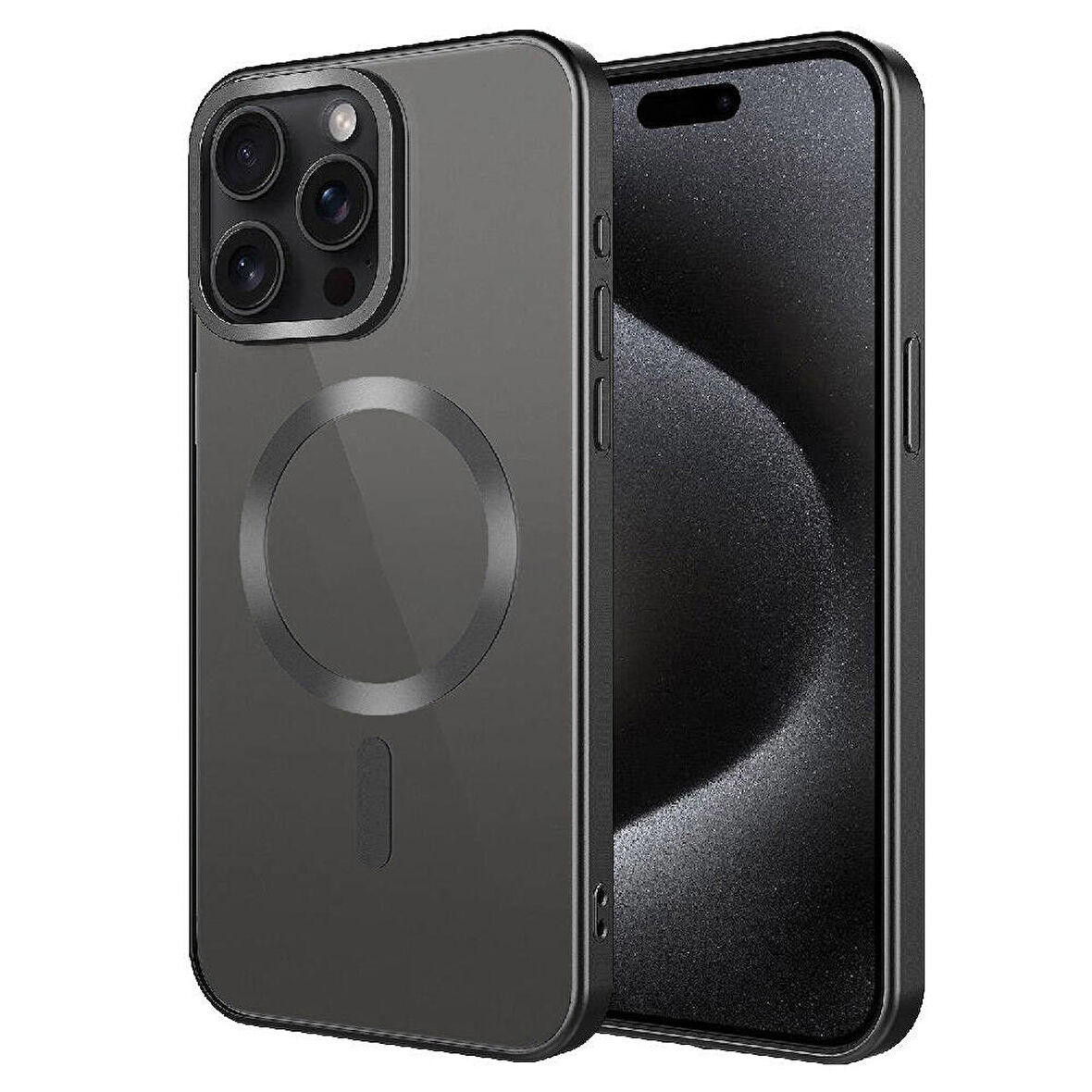 iPhone 15 Pro Max Uyumlu Mat Tasarımlı Magsafe Wireless Şarj Özellikli Zore Mat Setro Kapak-Si