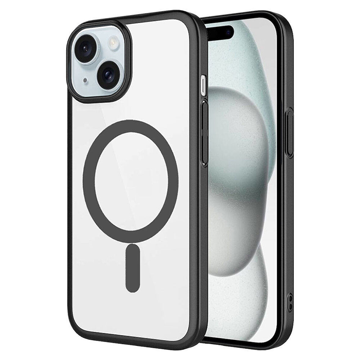 iPhone 15 Uyumlu Wireless Şarj Özellikli Sert PC Zore Mat Riksos Magsafe Kılıf-Siyah