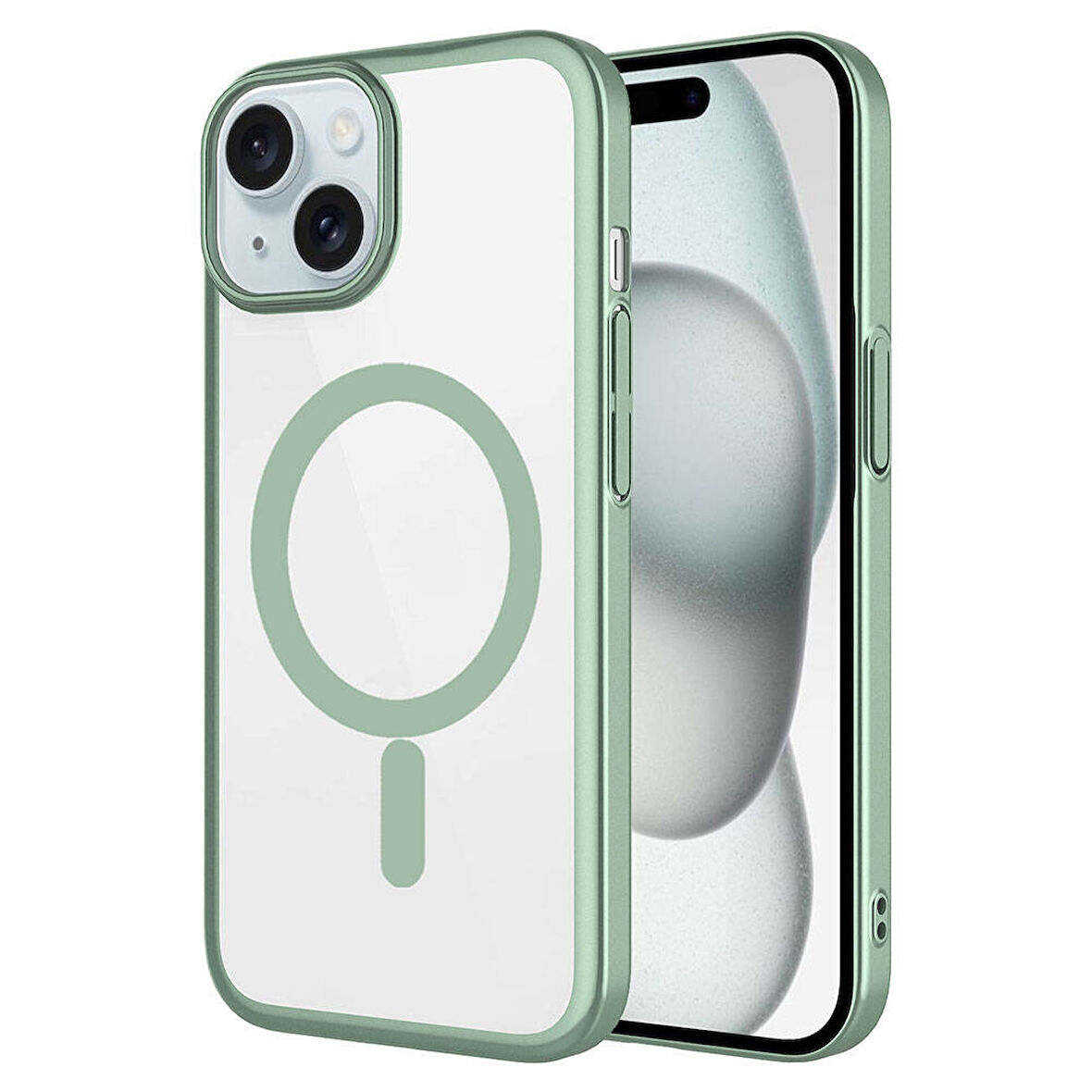 iPhone 15 Uyumlu Wireless Şarj Özellikli Sert PC Zore Mat Riksos Magsafe Kılıf-Yeşil