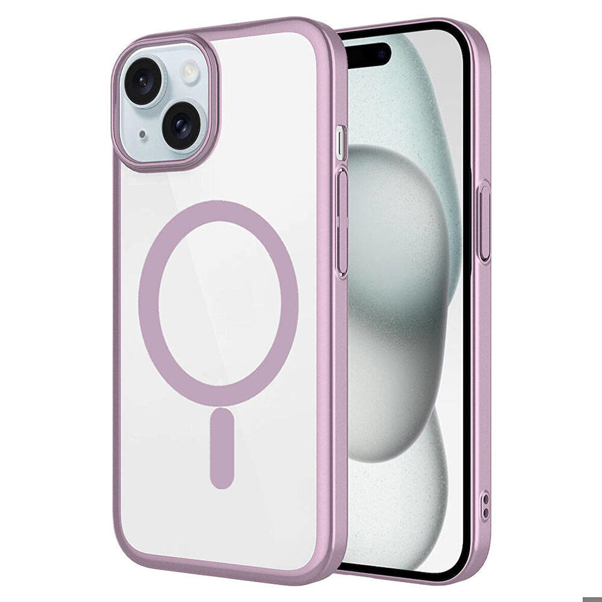 iPhone 15 Uyumlu Wireless Şarj Özellikli Sert PC Zore Mat Riksos Magsafe Kapak-Pembe