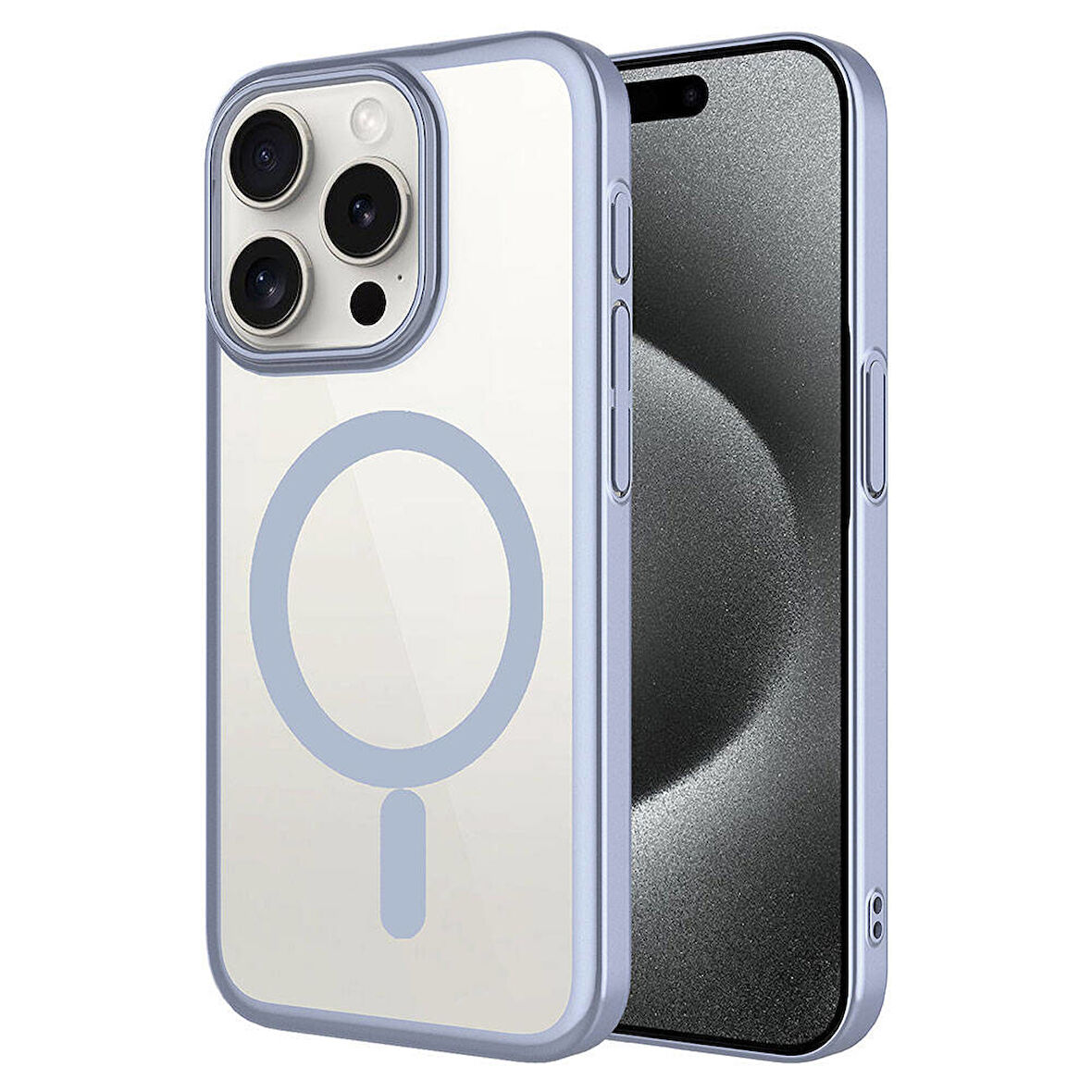 iPhone 15 Pro Uyumlu Wireless Şarj Özellikli Sert PC Zore Mat Riksos Magsafe Kılıf-Gri