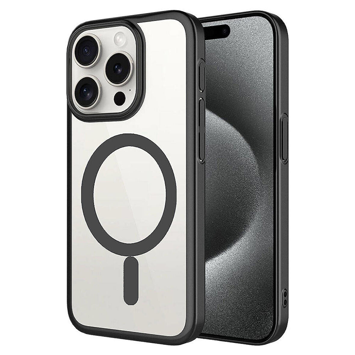 iPhone 15 Pro Max Uyumlu Wireless Şarj Özellikli Sert PC Zore Mat Riksos Magsafe Kapak-Siyah