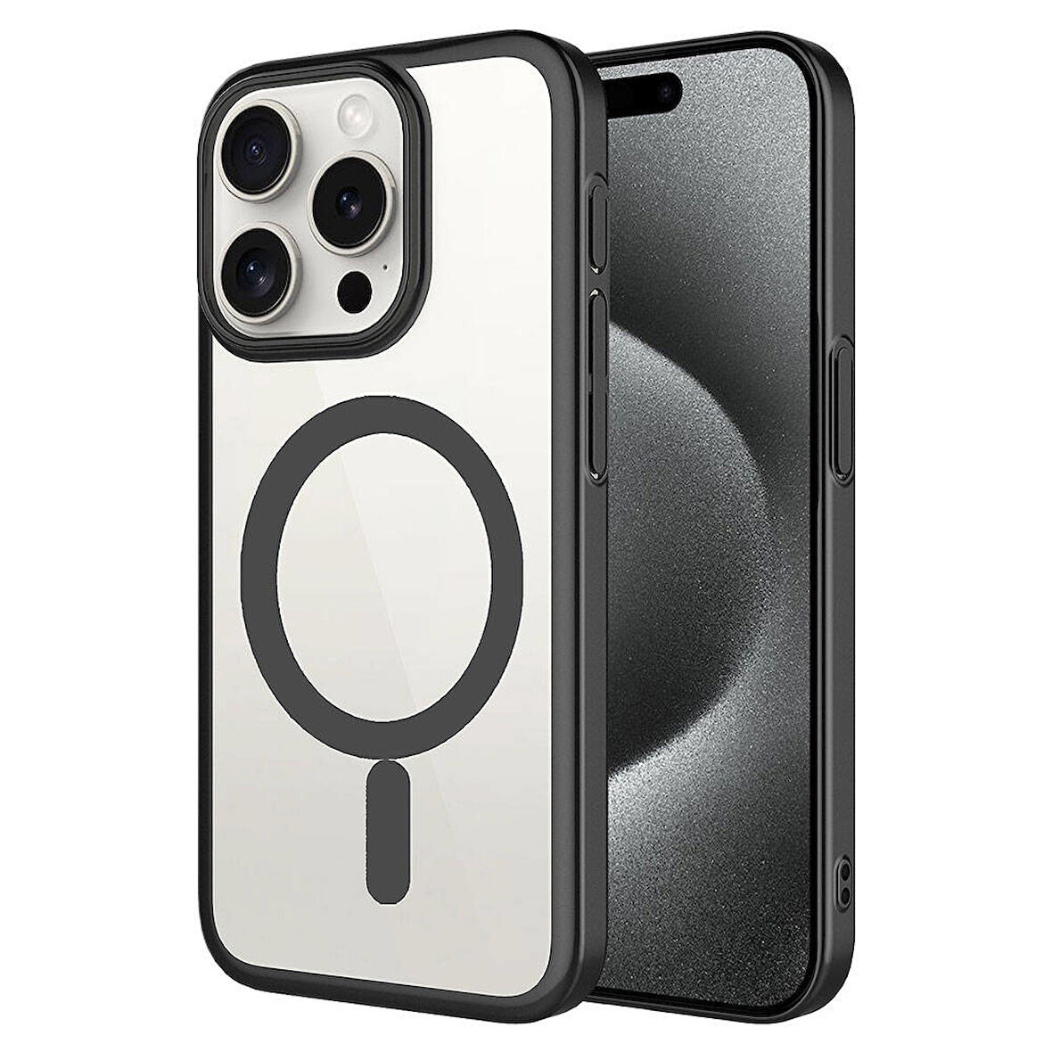 iPhone 15 Pro Max Uyumlu Wireless Şarj Özellikli Sert PC Zore Mat Riksos Magsafe Kılıf-Siyah