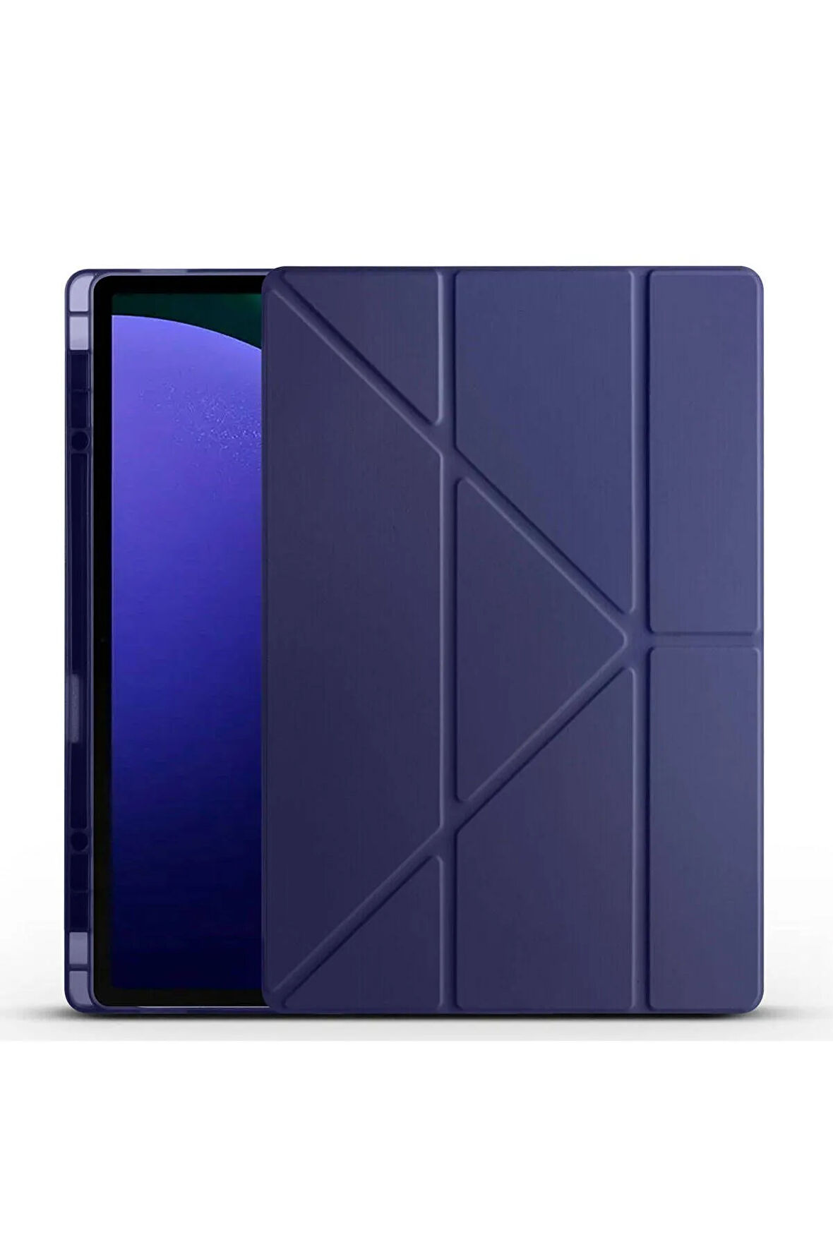 Galaxy Tab S9 Ultra Kılıf Tri Folding Kalem Bölmeli Standlı Kılıf-lacivert