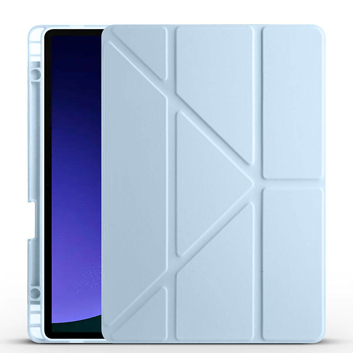 Galaxy Tab S9 FE Kılıf  Uyumlu ​ALT Tri Folding Kalem Bölmeli Standlı Kılıf-Mavi