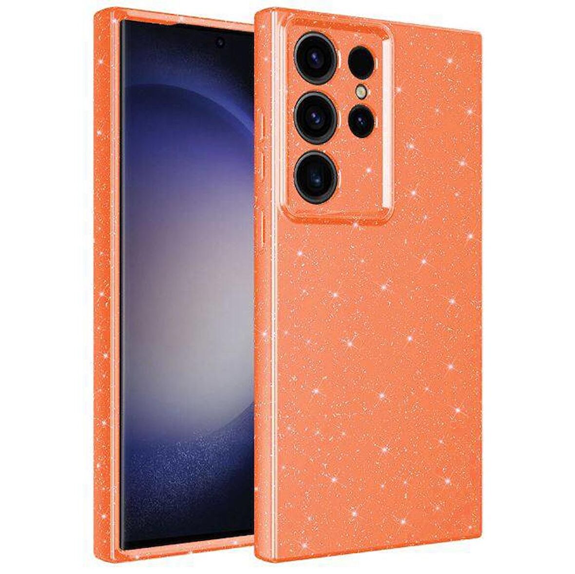 Galaxy S23 Ultra Uyumlu Kamera Korumalı Simli Lüks Zore Koton Kapak-Turuncu