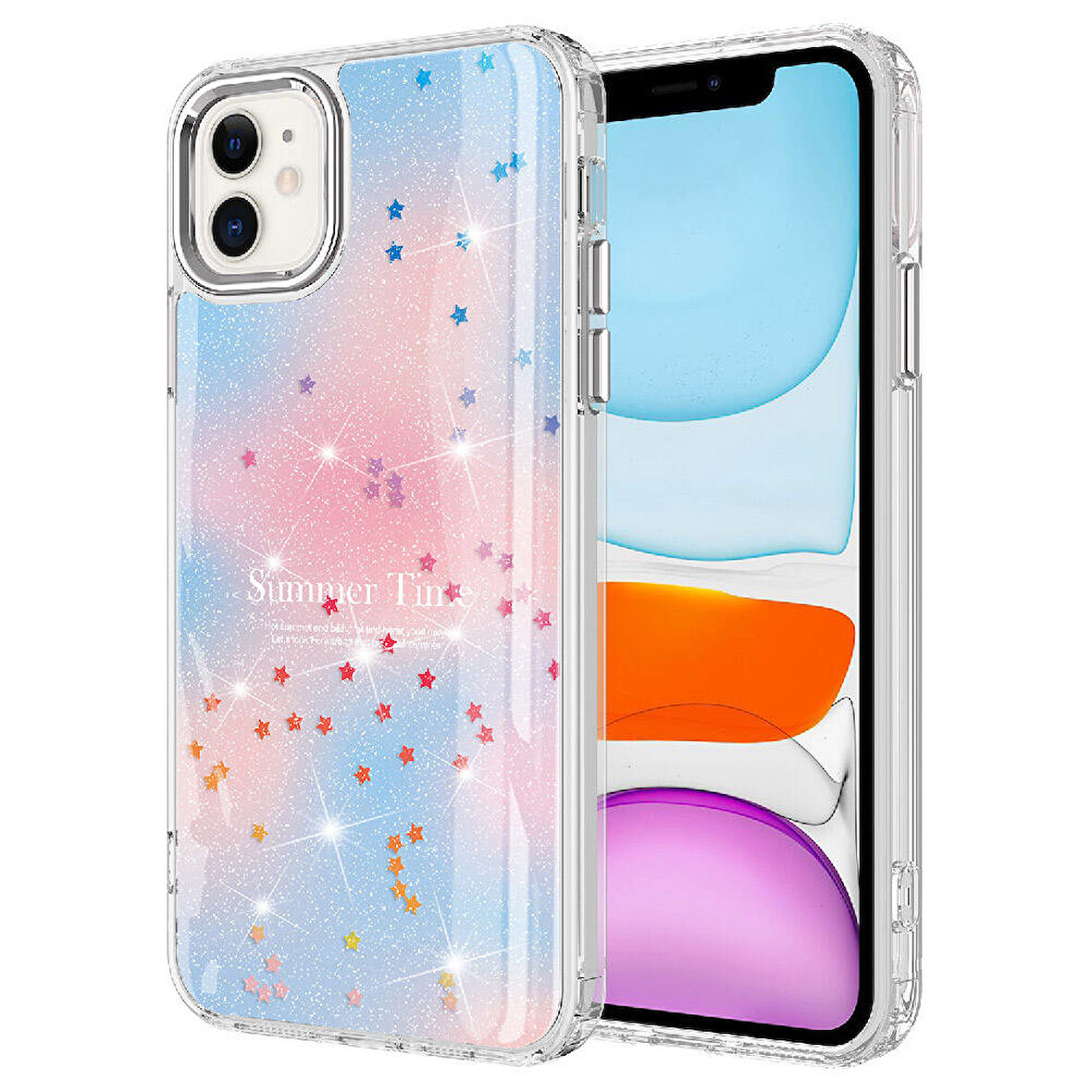 iPhone 11 Uyumlu Simli Desenli Parlak Zore Task Kılıf-Mavi