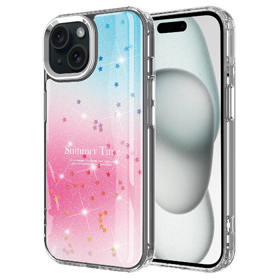 iPhone 15 Uyumlu Simli Desenli Parlak Zore Task Kılıf-Pembe