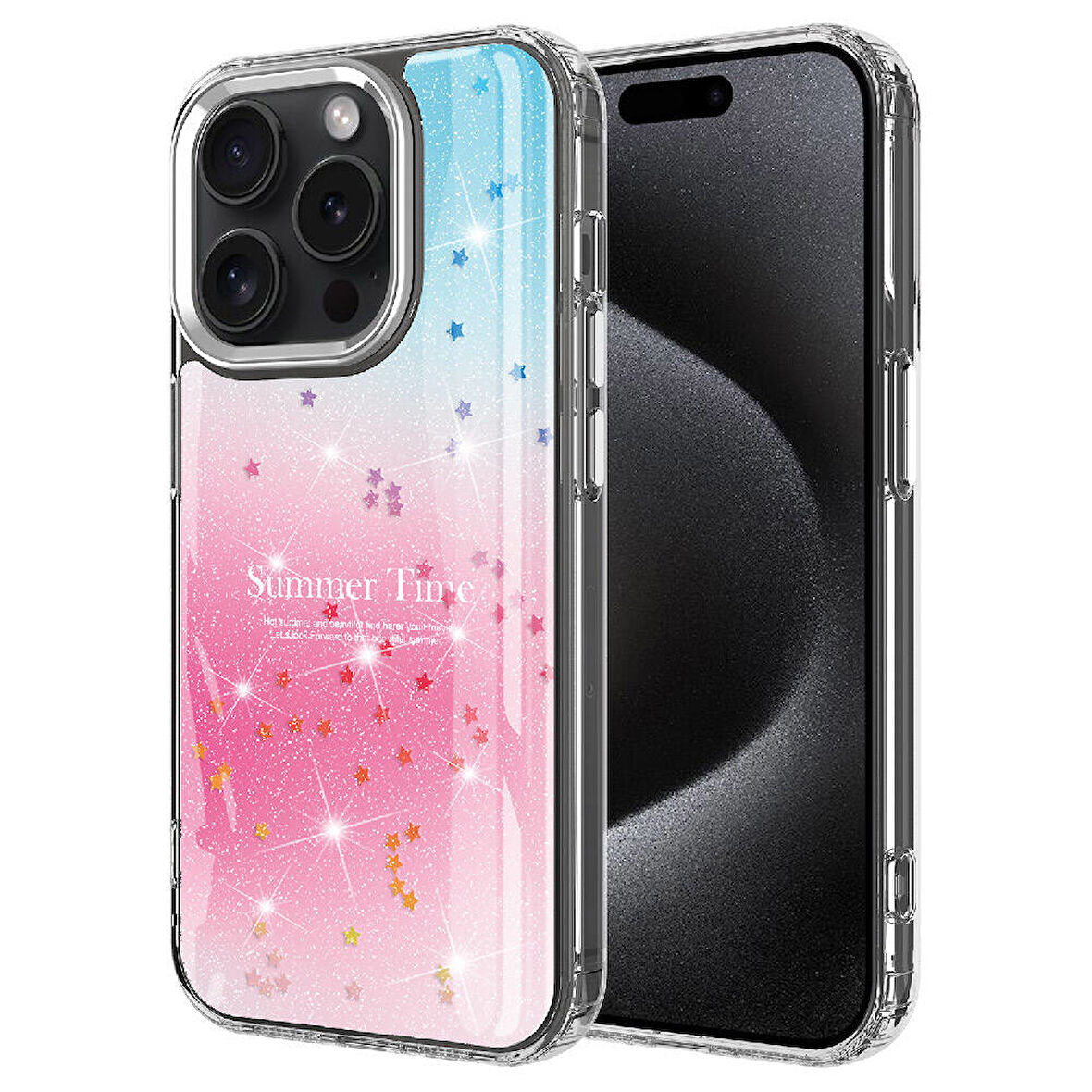 iPhone 15 Pro Uyumlu Simli Desenli Parlak Zore Task Kılıf-Pembe